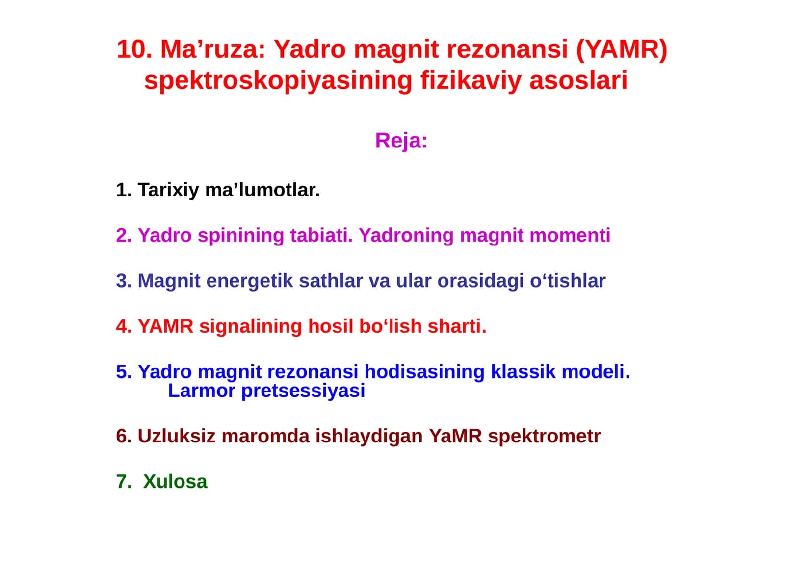Yadro magnit rezonansi (YAMR) spektroskopiyasi 1