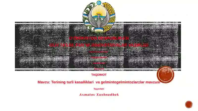 Terining turli kasalliklari va gelmintogelmintozlarzlar mavzusi
