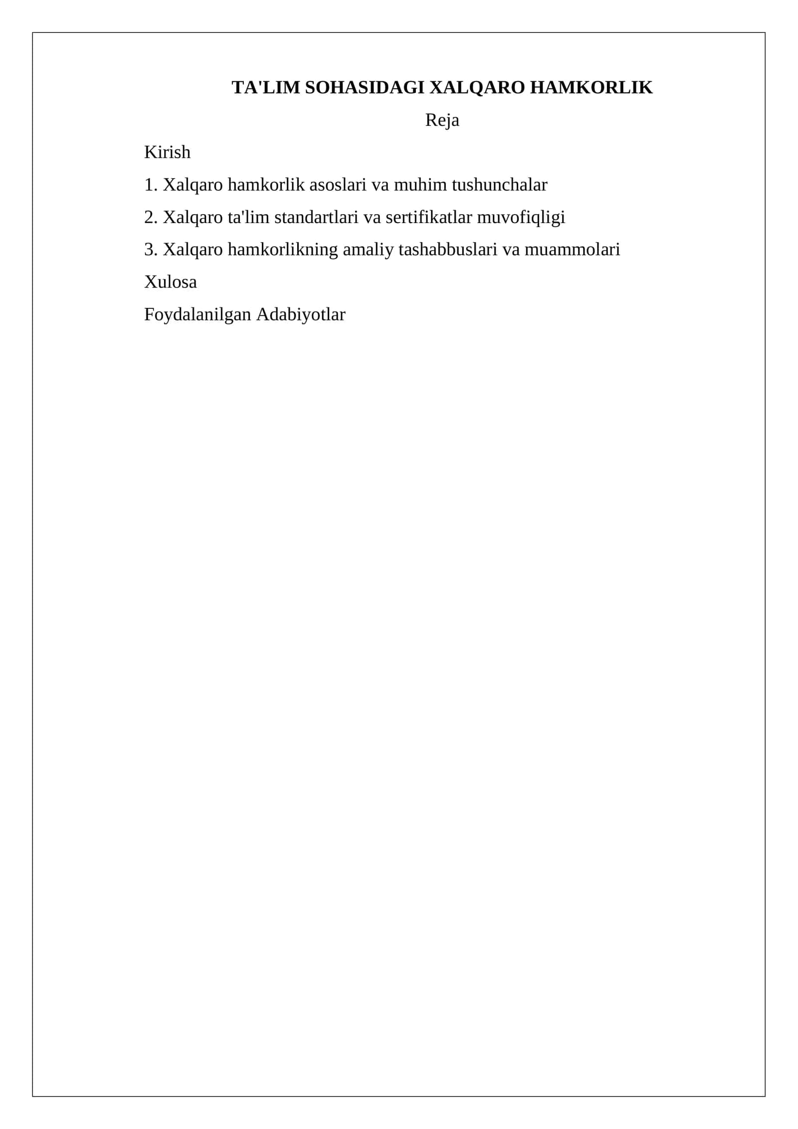 TA'LIM SOHASIDAGI XALQARO HAMKORLIK 1