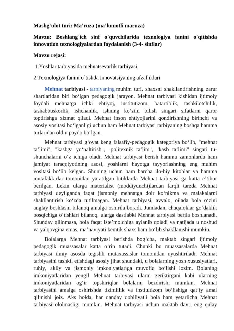 Mehnat tarbiyasi 1