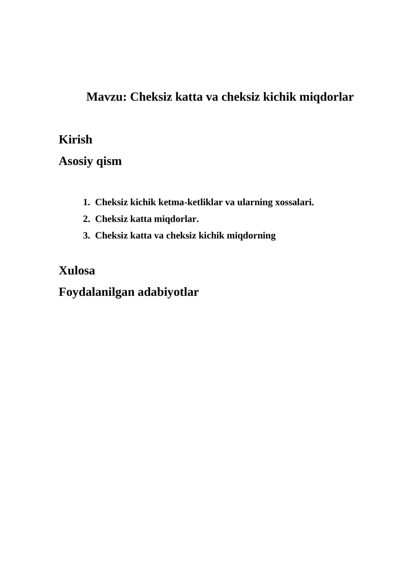 Cheksiz katta va cheksiz kichik miqdorlar 1