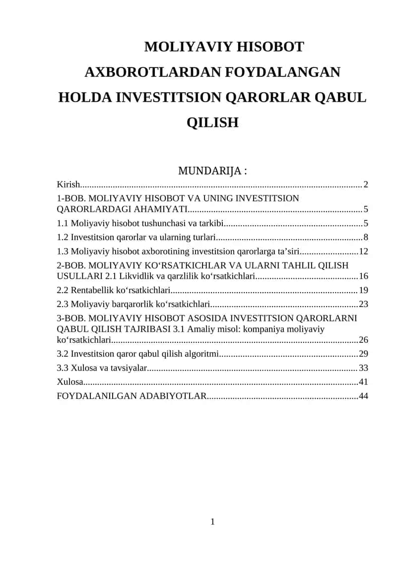 Moliyaviy Hisobot Axborotlardan Foydalanish 1