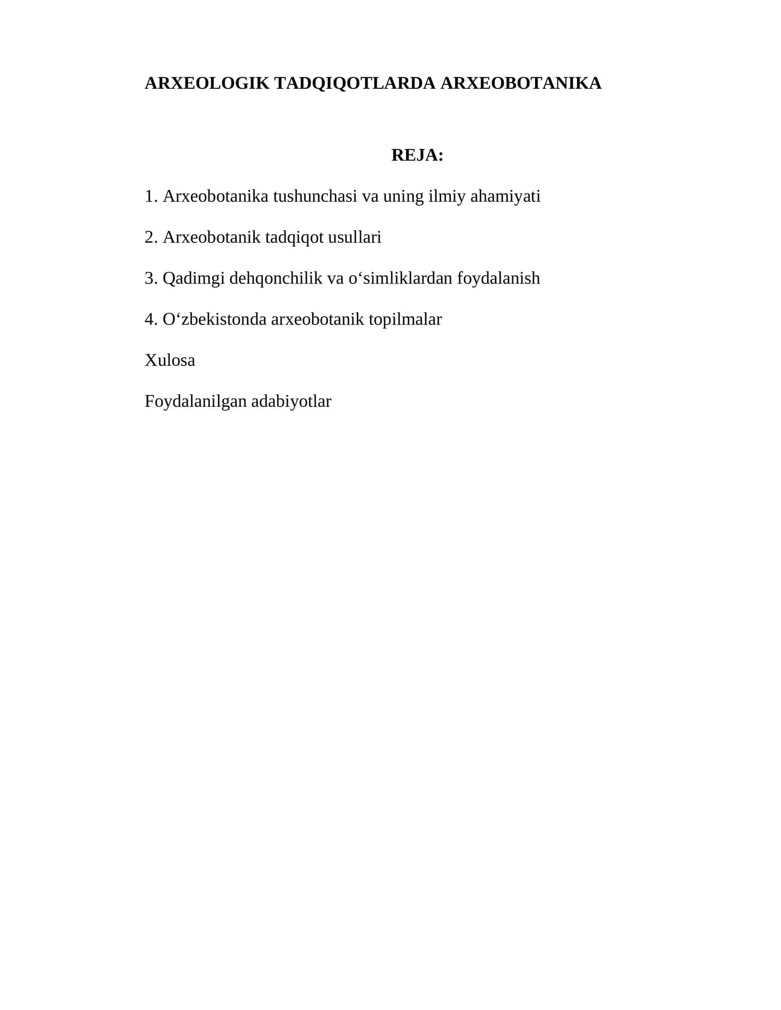 ARXEOLOGIK TADQIQOTLARDA ARXEOBOTANIKA 1