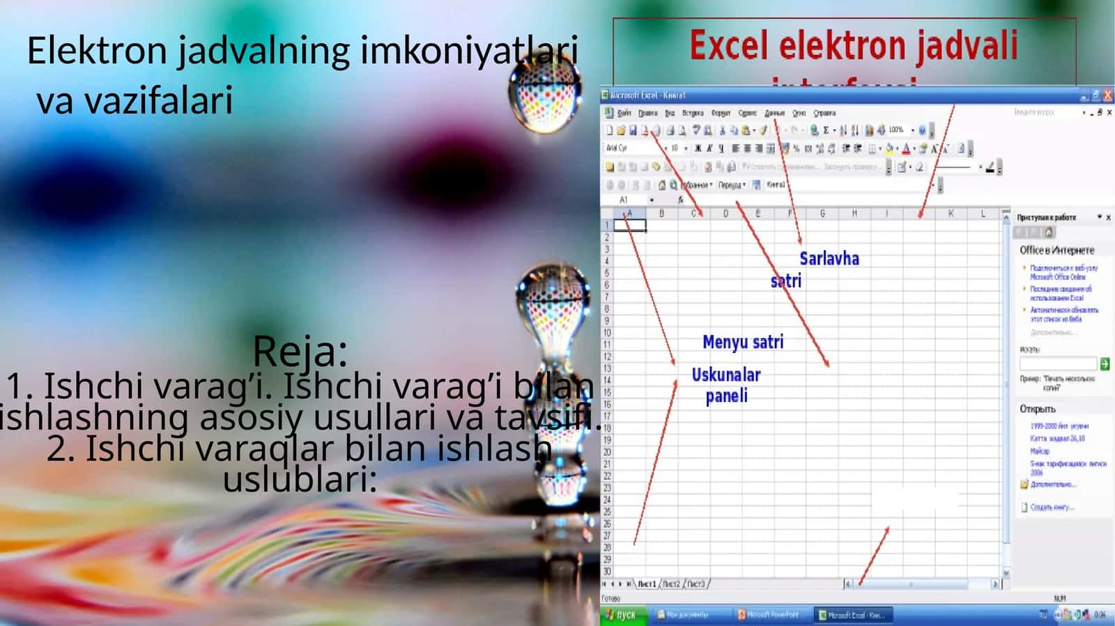 Elektron jadvalning imkoniyatlari 1