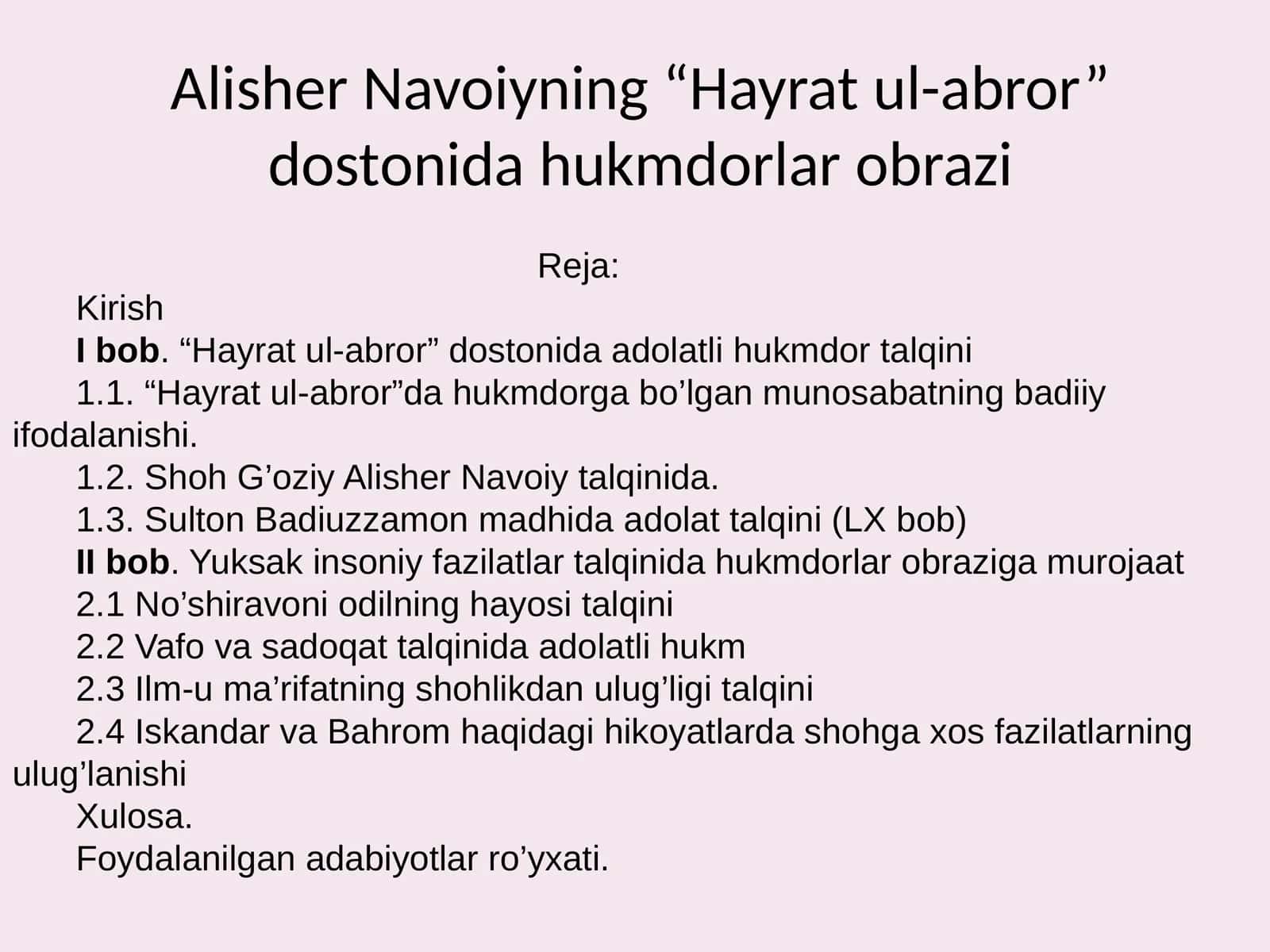 Alisher Navoiyning “Hayratul-abror” dostonida hukmdorlar obrazi 1