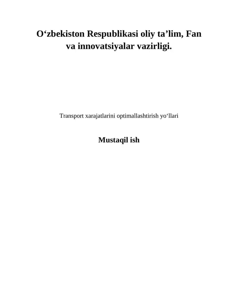 Transport xarajatlarini optimallashtirish yo‘llari 1