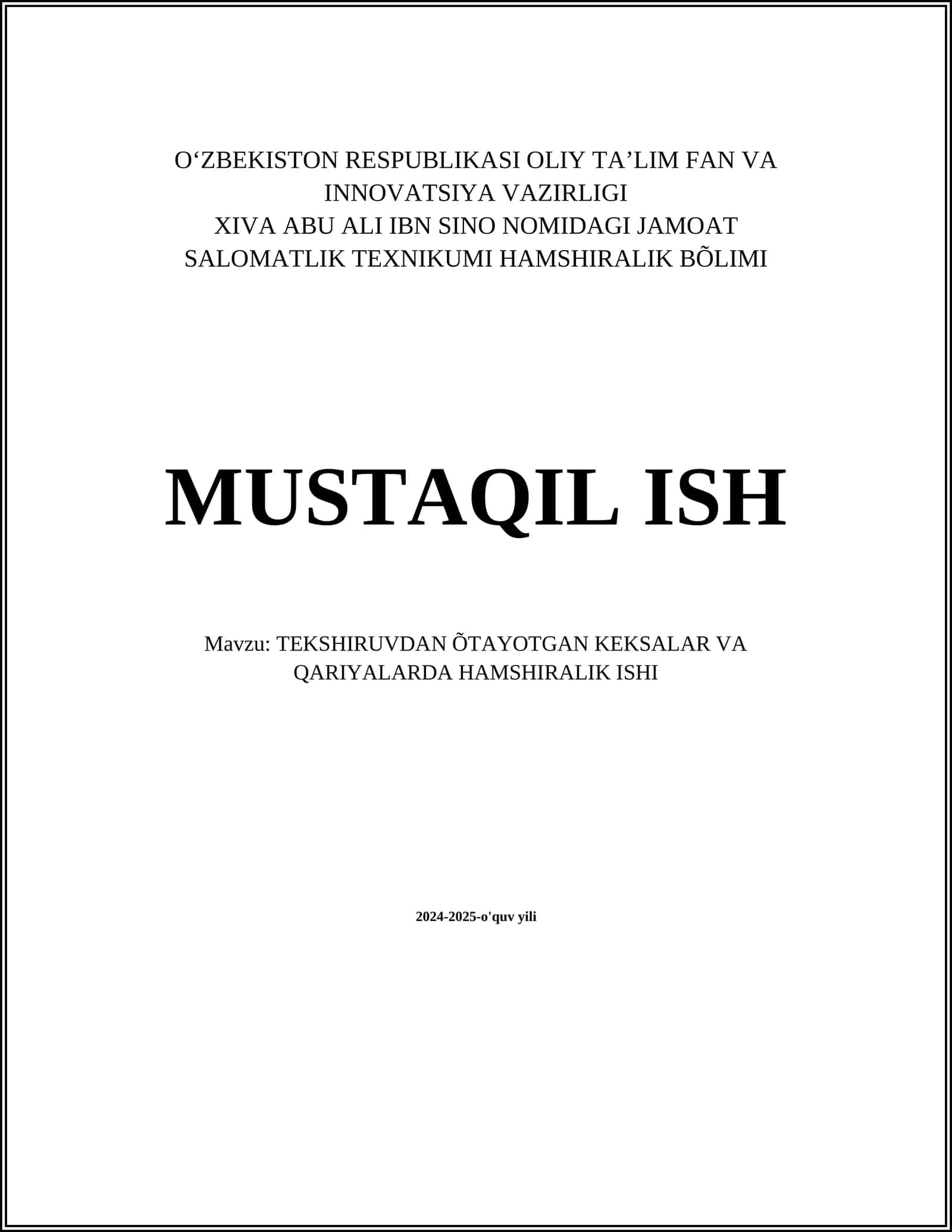 TEKSHIRUVDAN ÕTAYOTGAN KEKSALAR VA QARIYALARDA HAMSHIRALIK ISHI 1