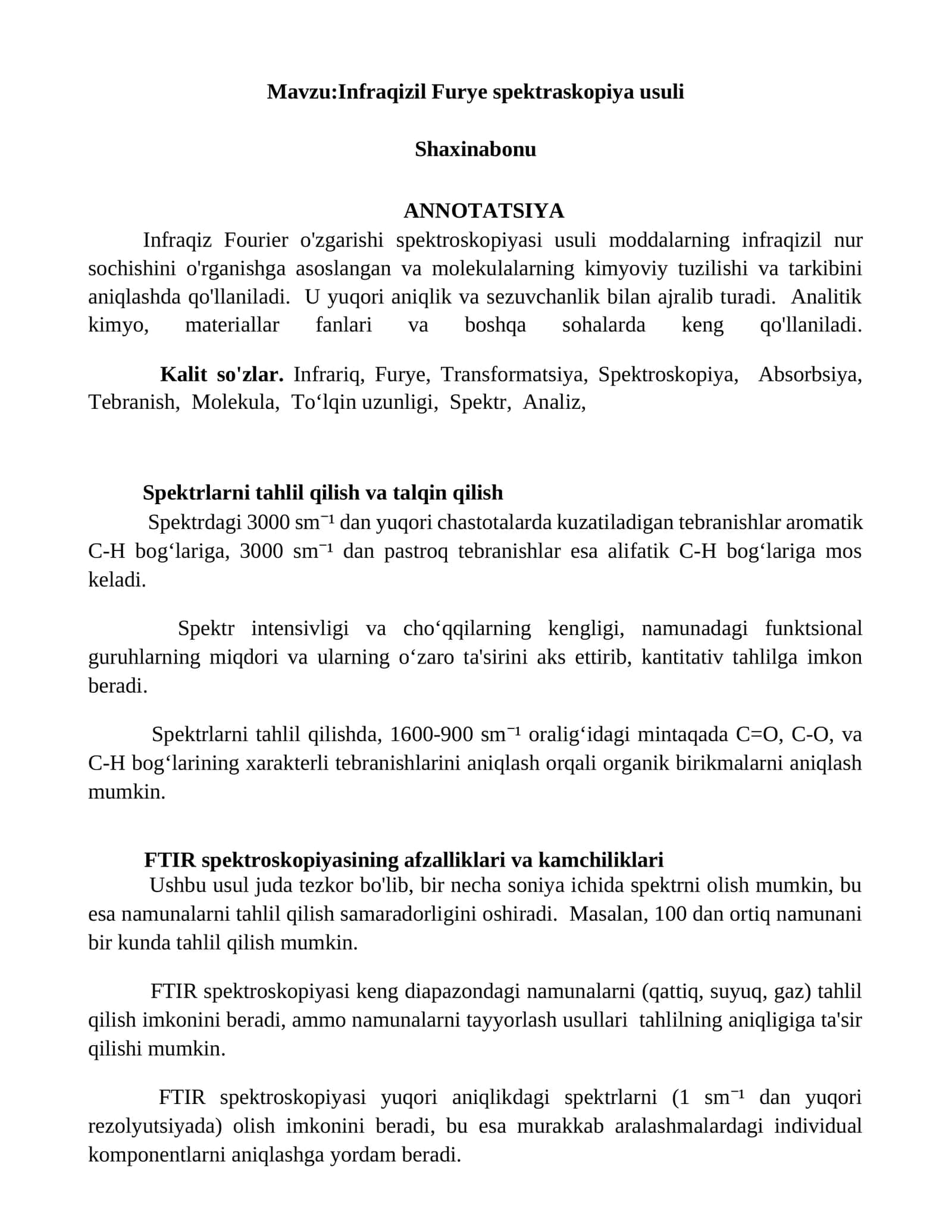 Infraqizil Furye spektraskopiya usuli 1