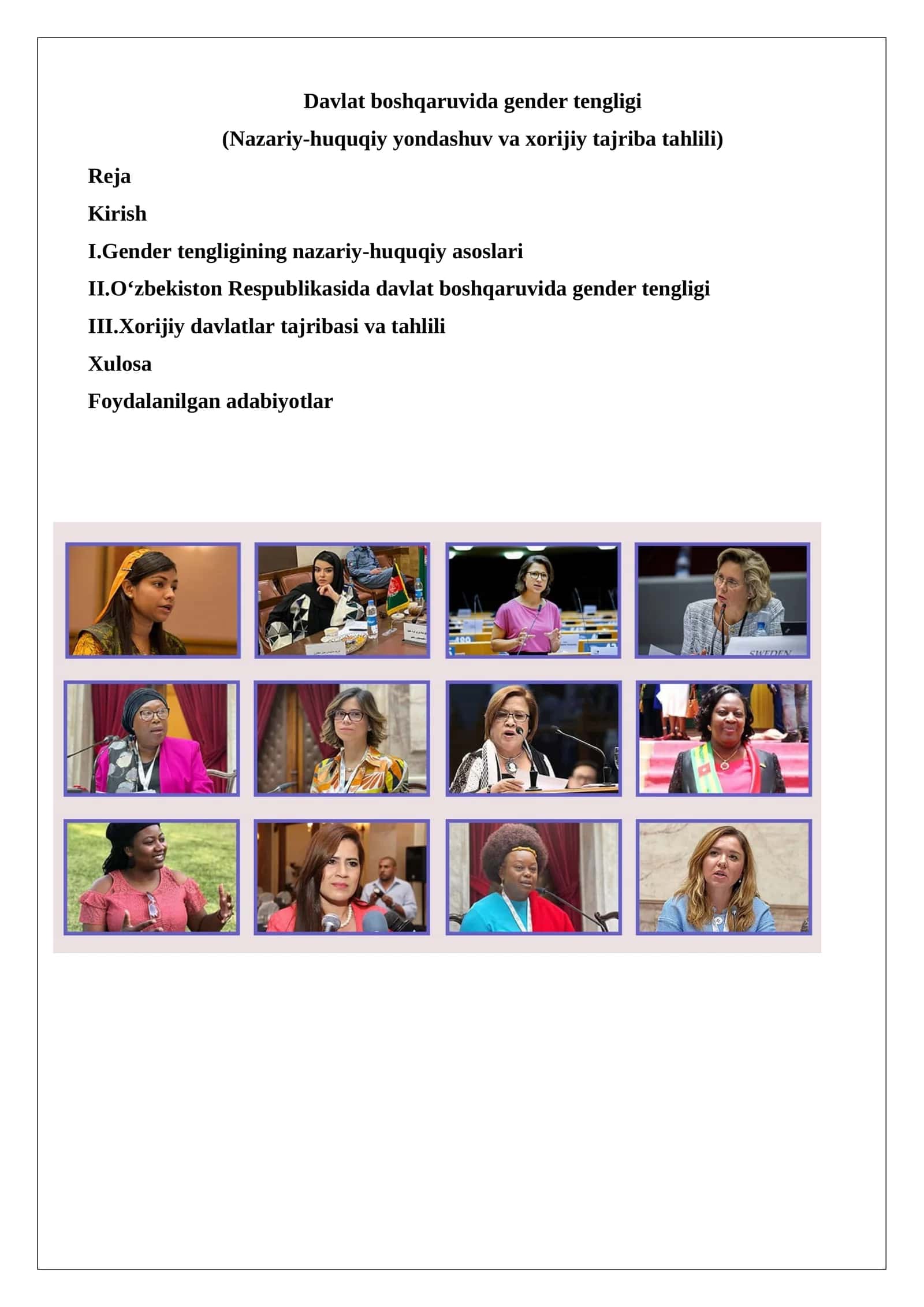 Davlat boshqaruvida gender tengligi 1