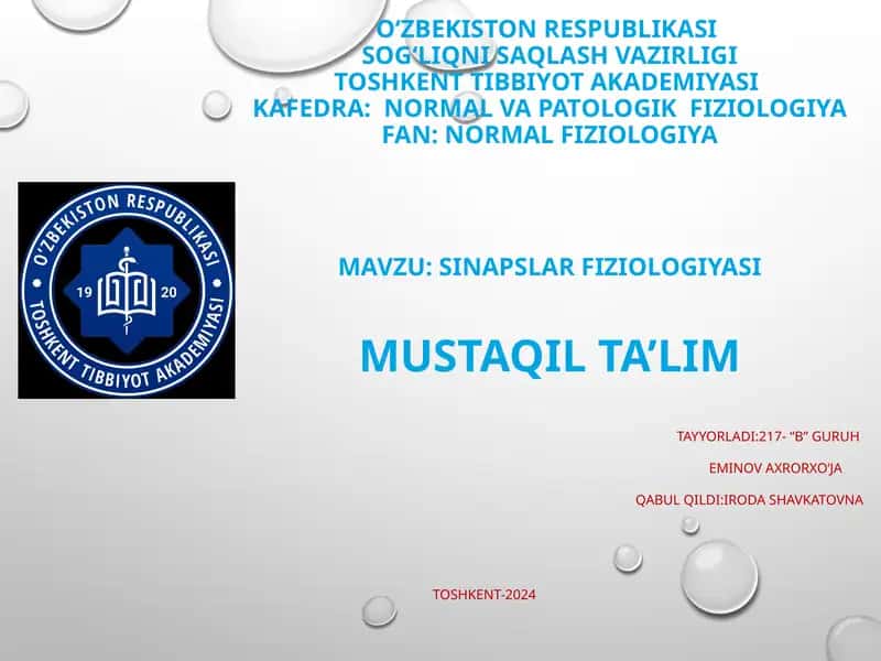 Sinapslar fiziologiyasi 1