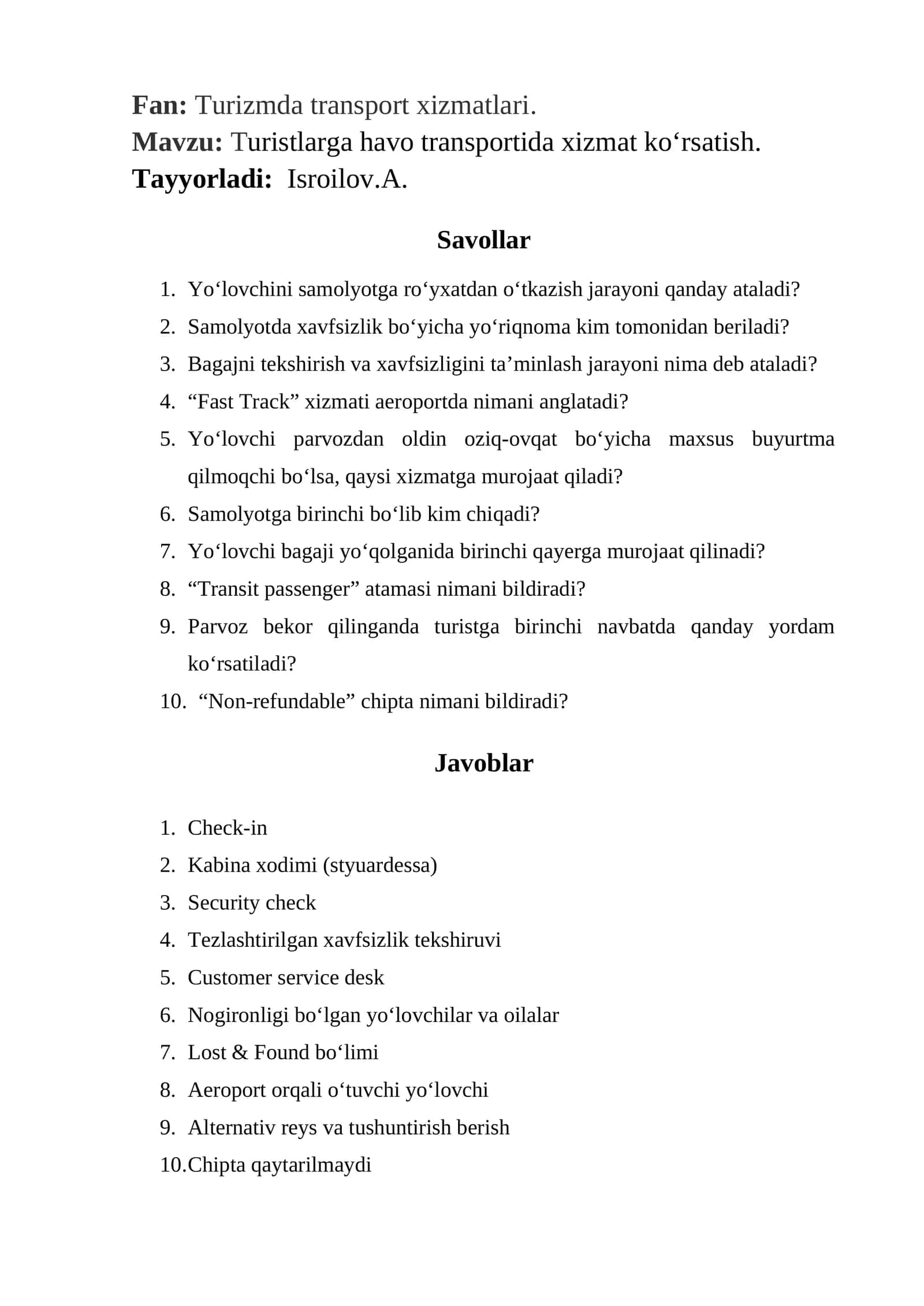 Turizmda transport xizmatlari 1