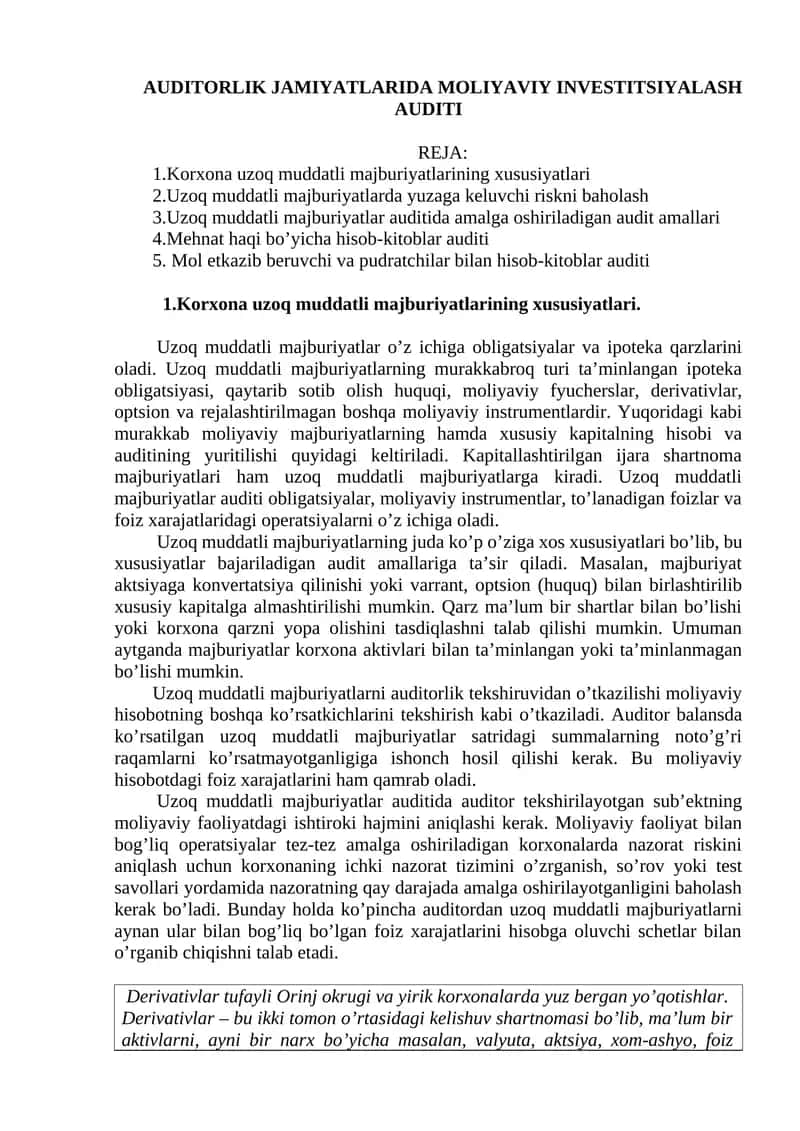 Korxona uzoq muddatli majburiyatlarining xususiyatlari 1