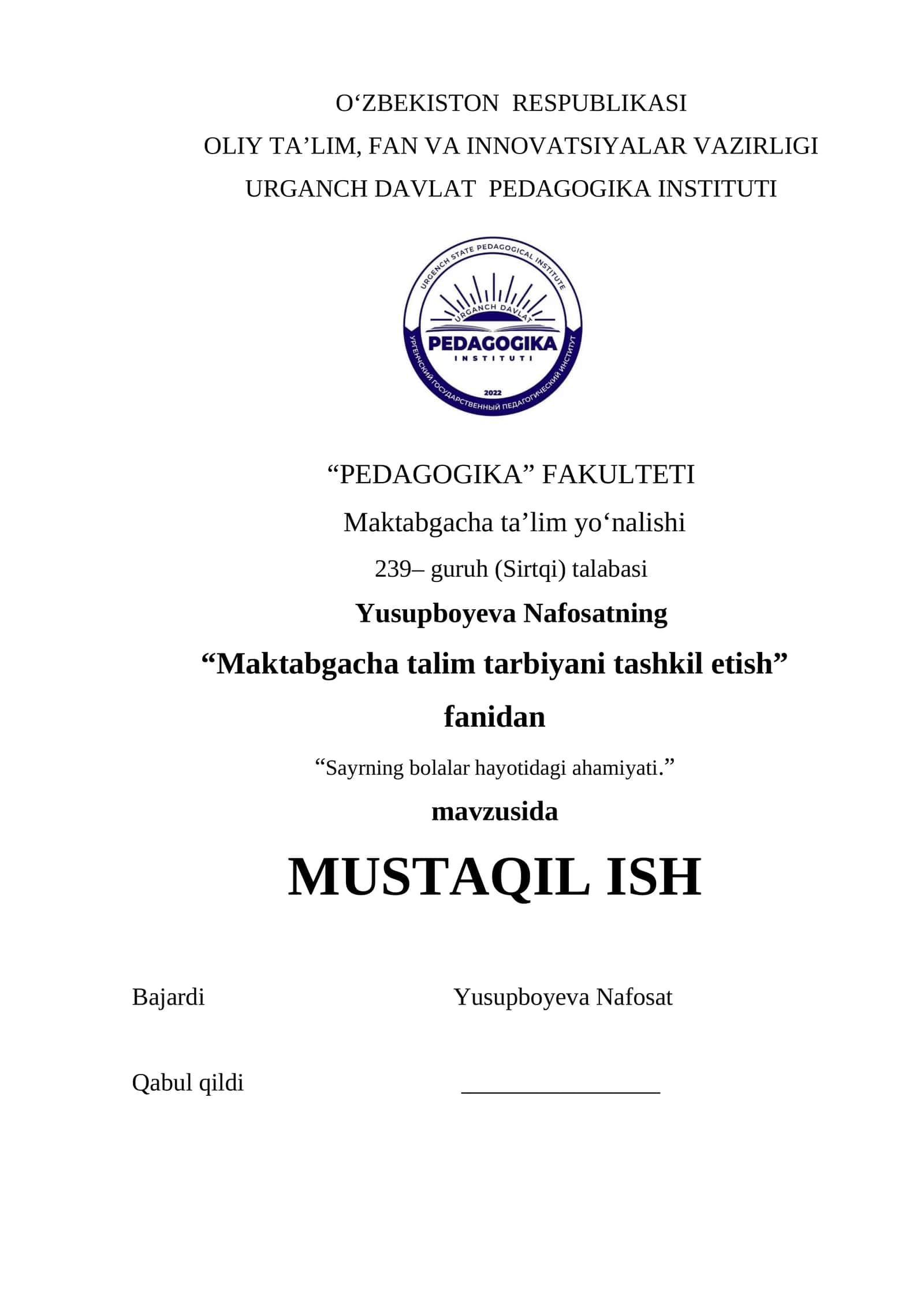 Sayrning bolalar hayotidagi ahamiyati 1