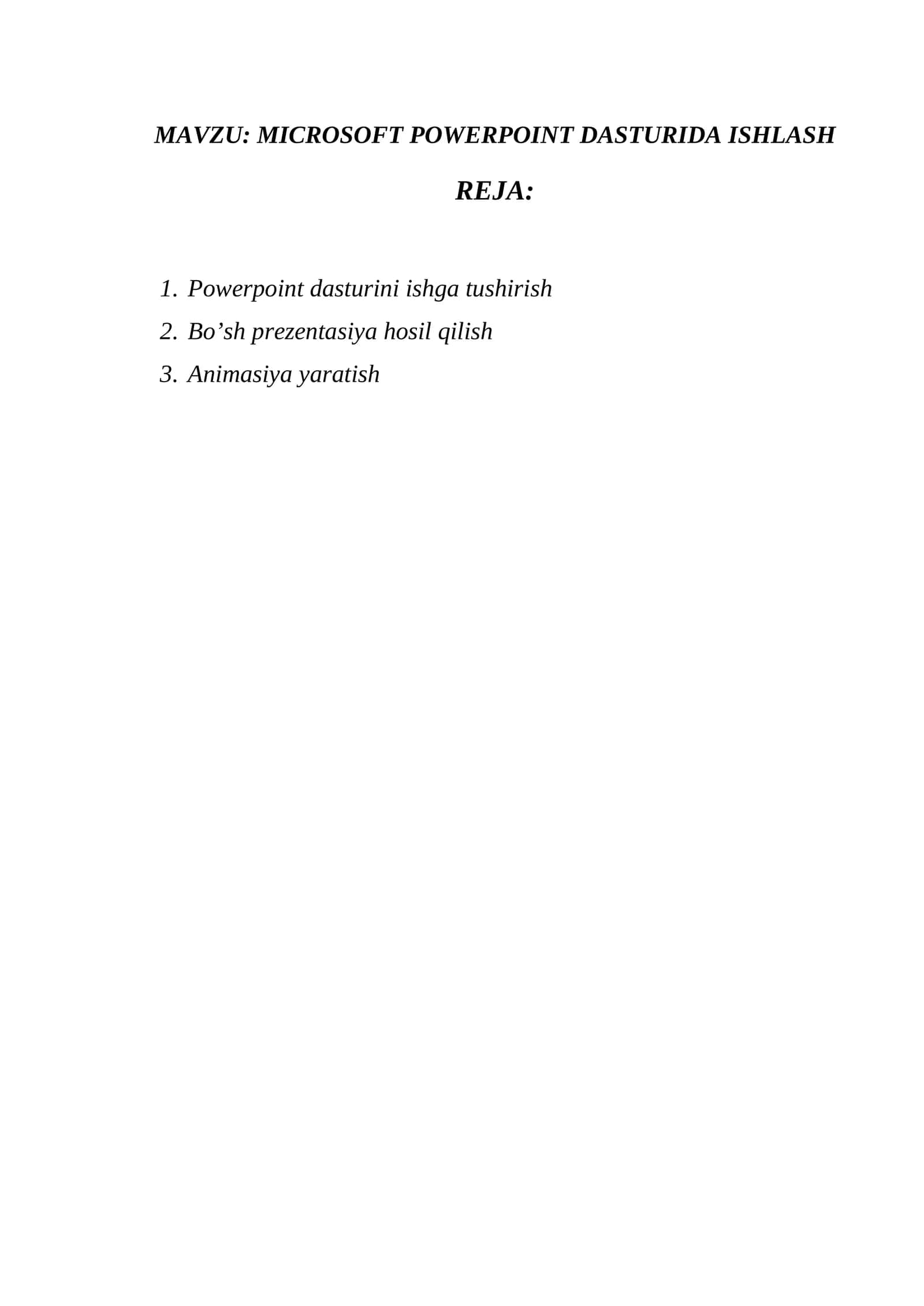 MICROSOFT POWERPOINT DASTURIDA ISHLASH 1