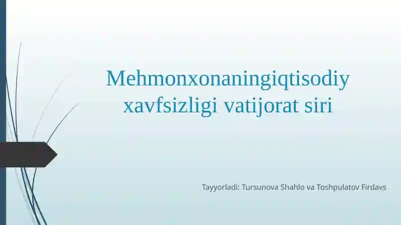 Mehmonxona iqtisodiy xavfsizligi va tijorat