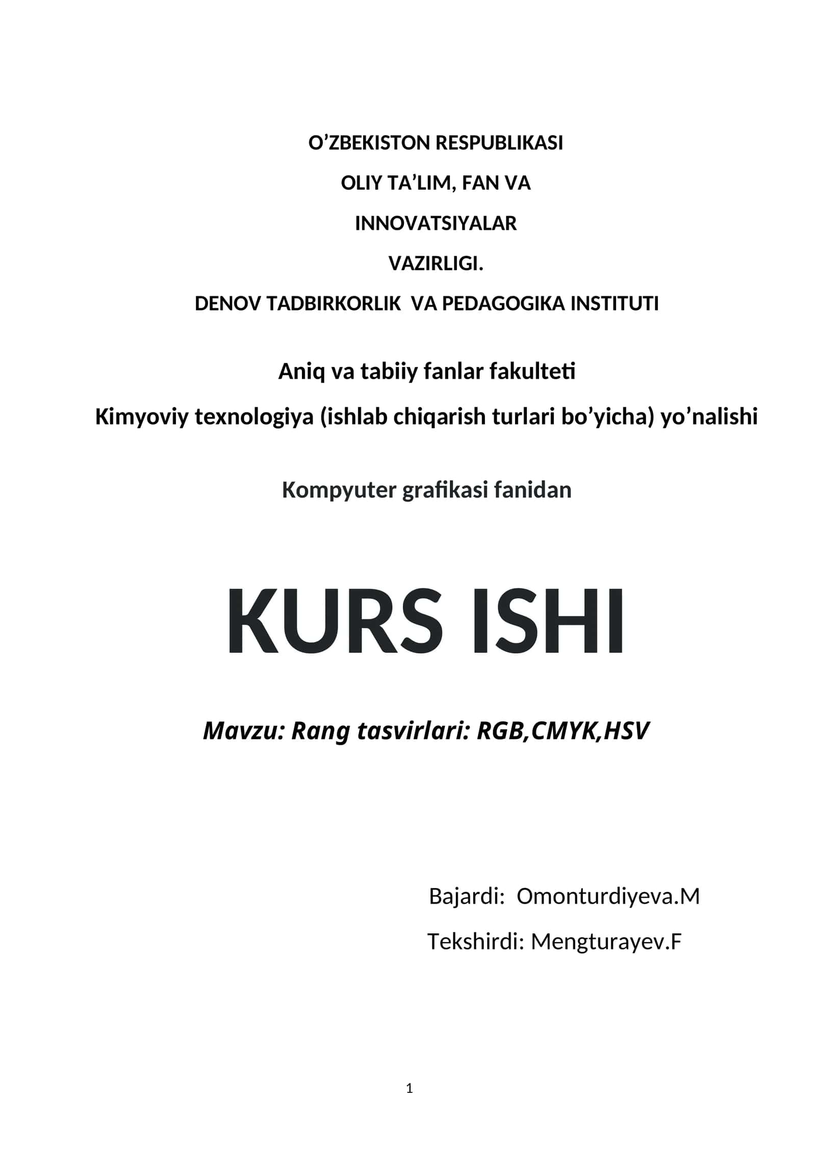 Rang tasvirlari: RGB, CMYK, HSV 1
