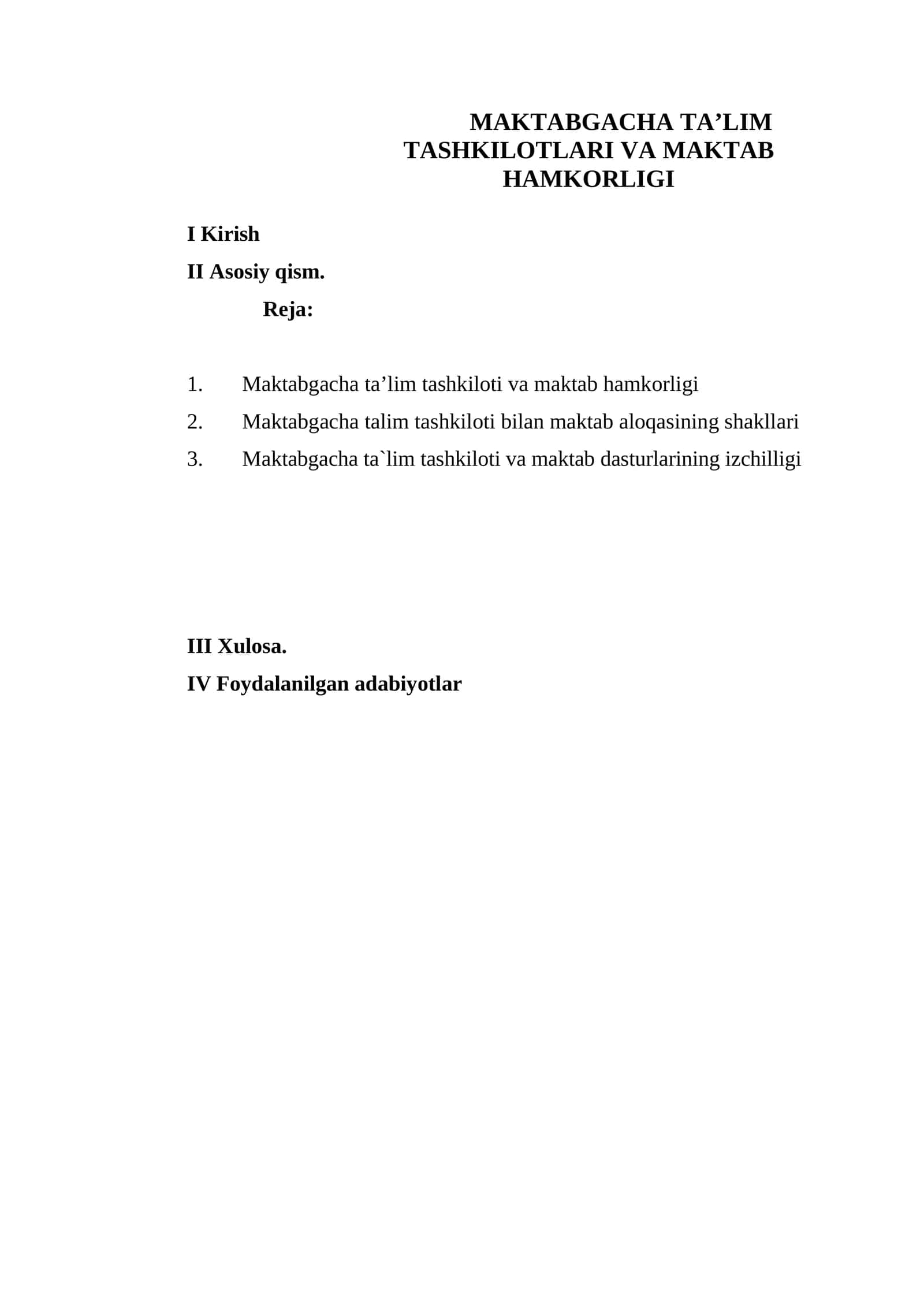 MAKTABGACHA TA’LIM TASHKILOTLARI VA MAKTAB HAMKORLIGI 1