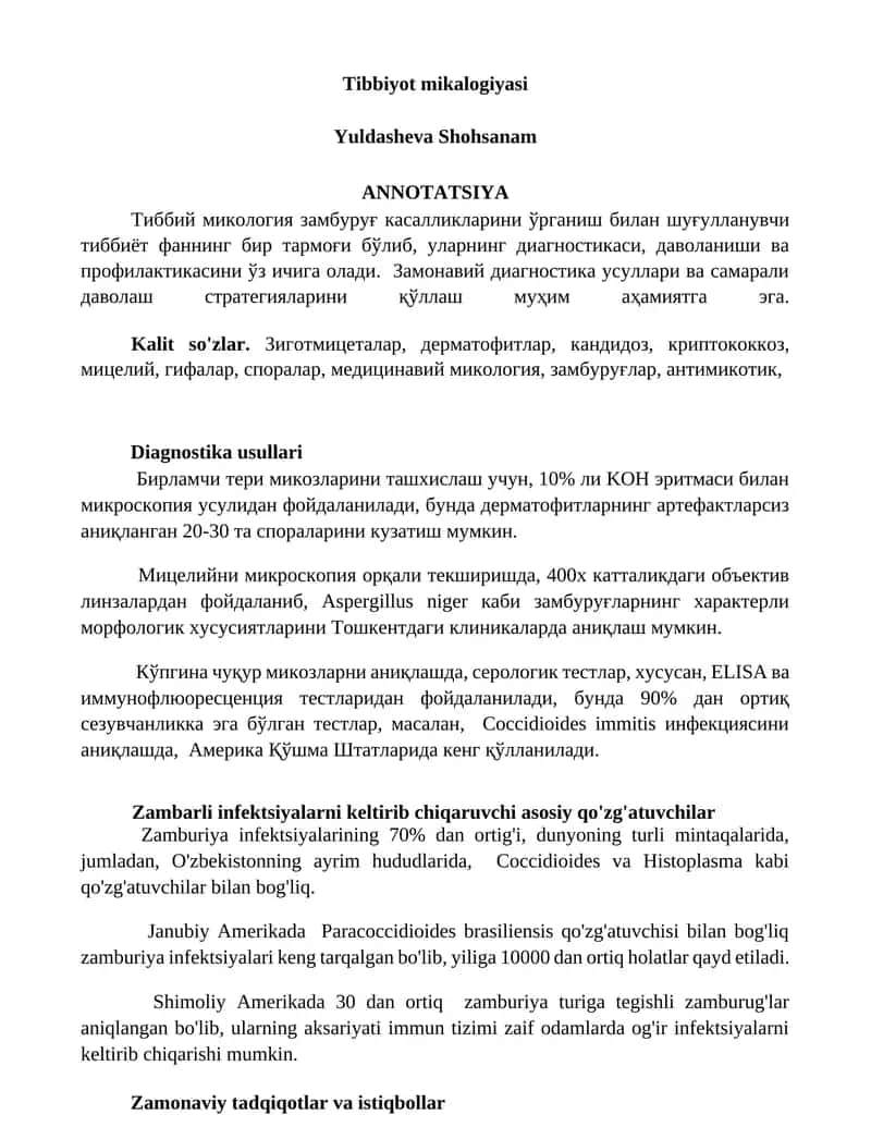 Tibbiyot mikalogiyasi 1