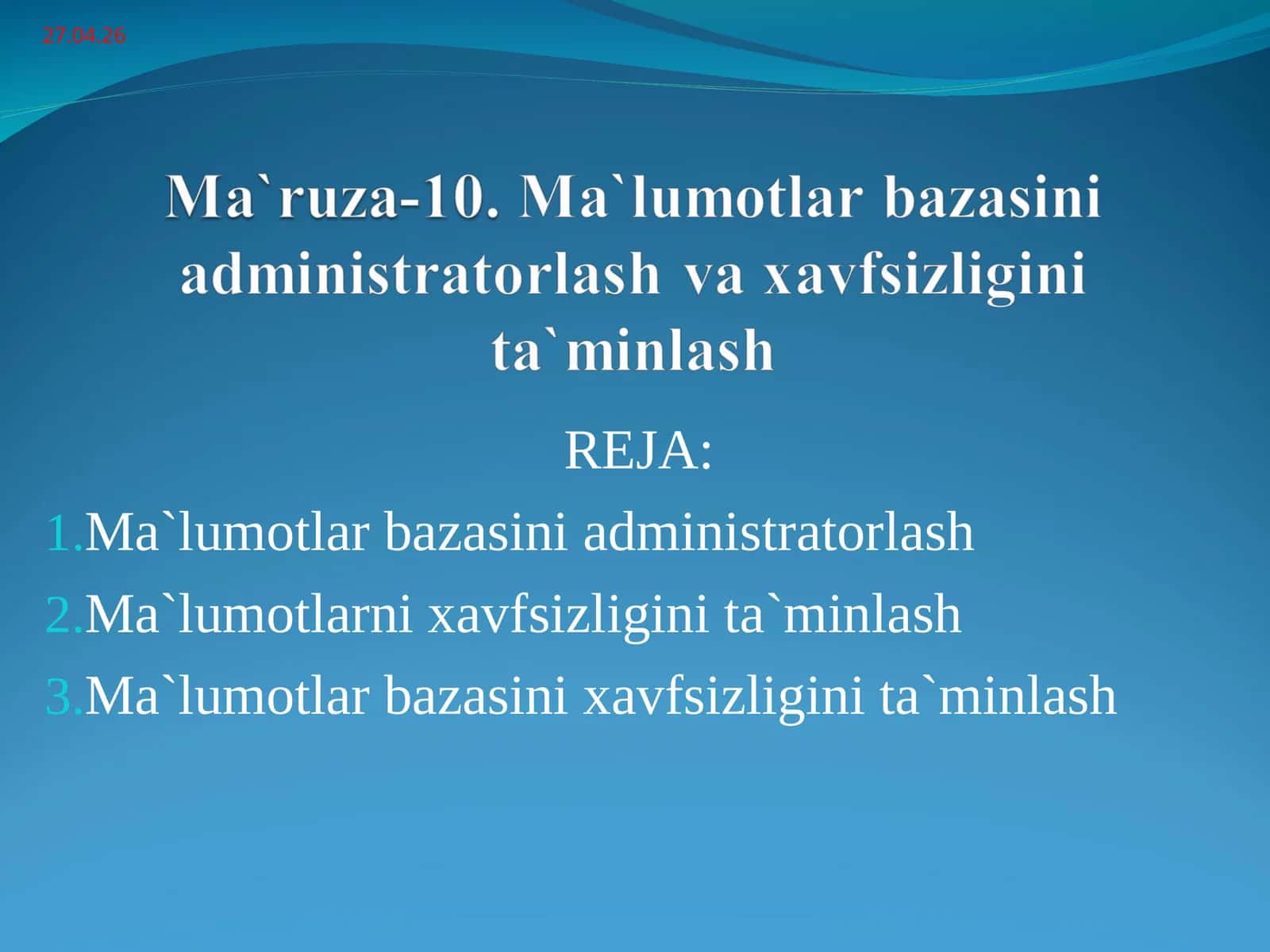 Ma'lumotlar bazasi administratori 1