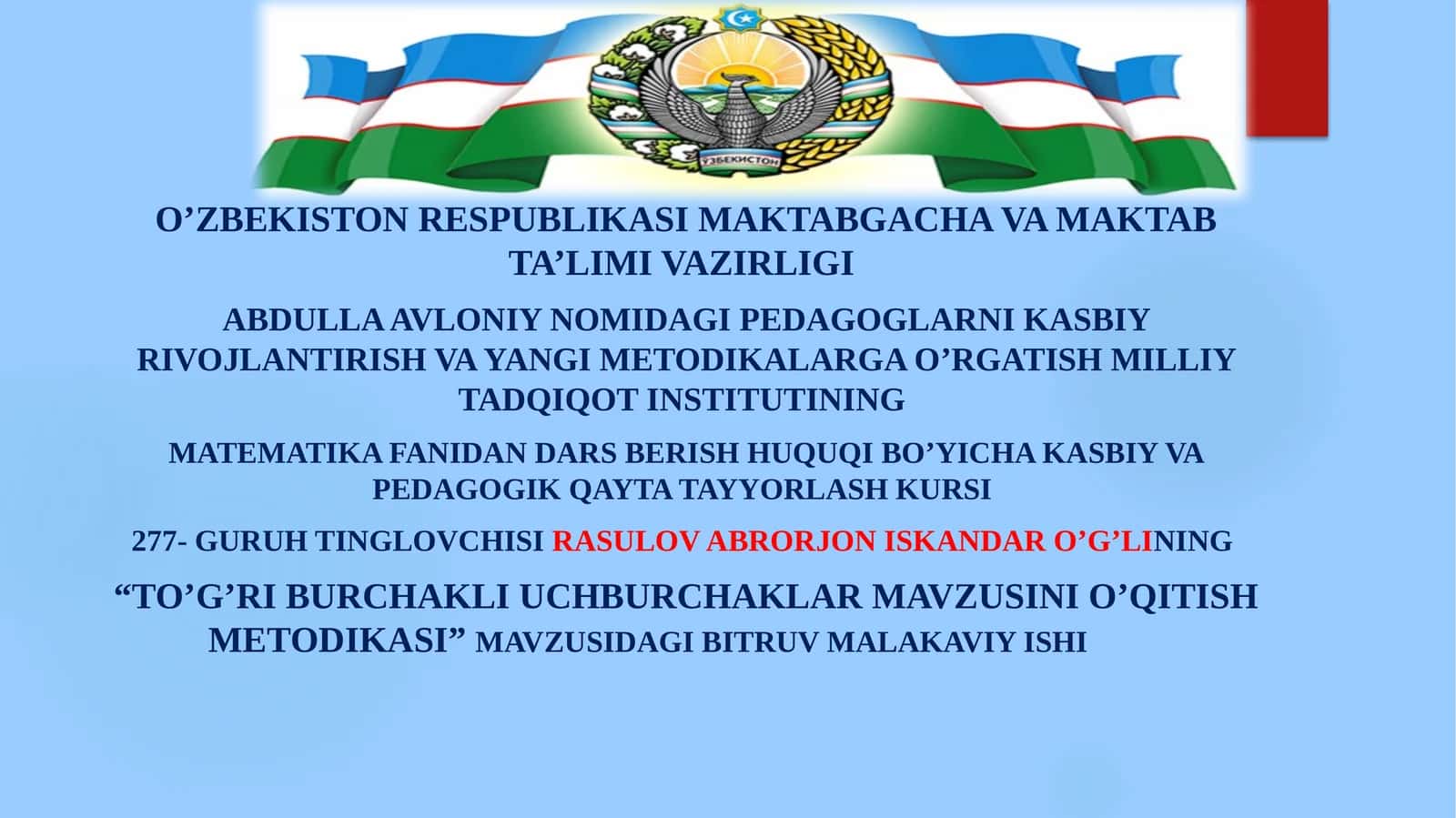 Taqdimot matematikadan to'g'ri burchakli uchburchak 1