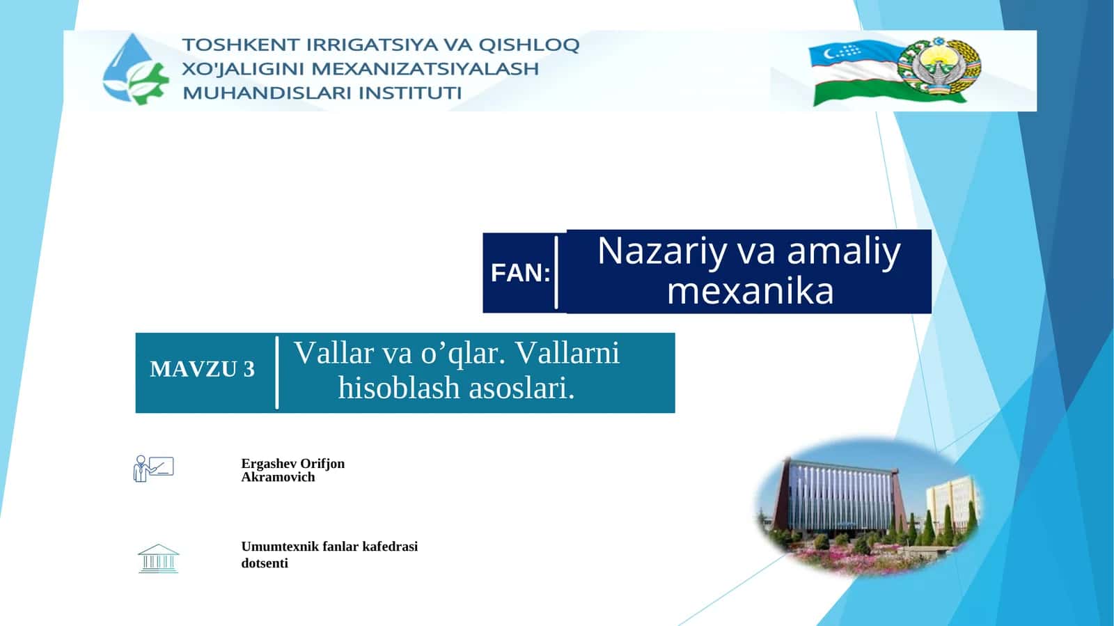 Vallar va oʼqlar. Vallarni hisoblash asoslari 1