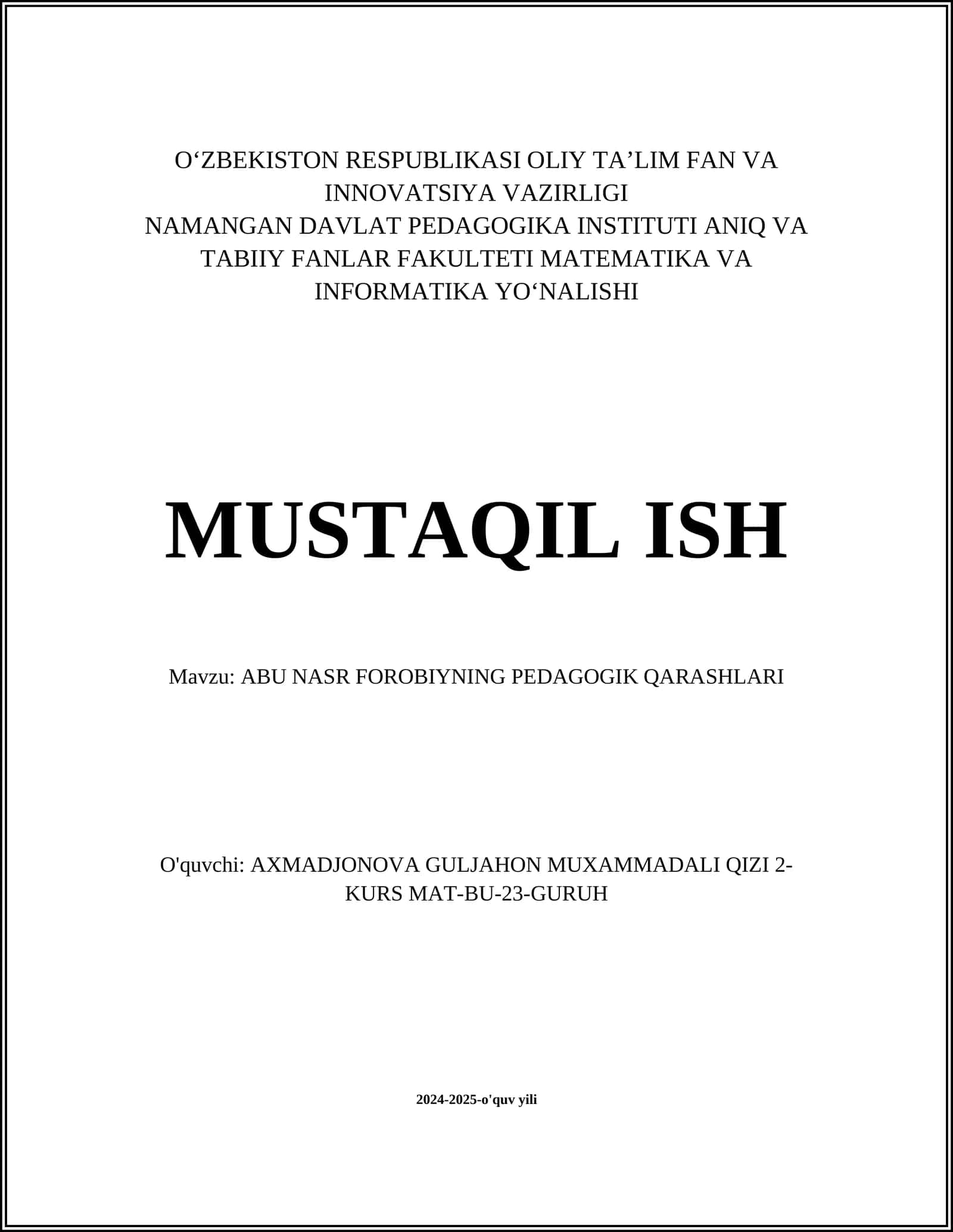 ABU NASR FOROBIYNING PEDAGOGIK QARASHLARI 1
