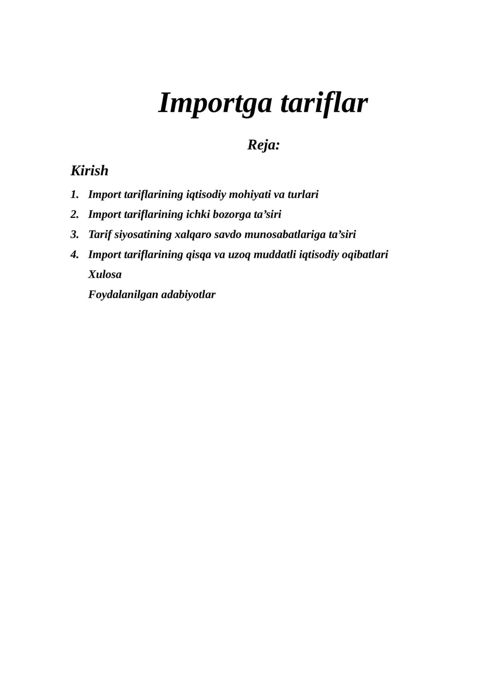 Importga tariflar 1