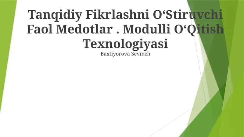 Tanqidiy Fikrlashni OʻStiruvchi Faol Medotlar 1