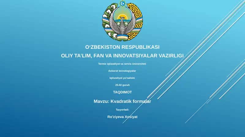 Kvadratik formalarning ta'rifi va asosiy tushunchalari 1