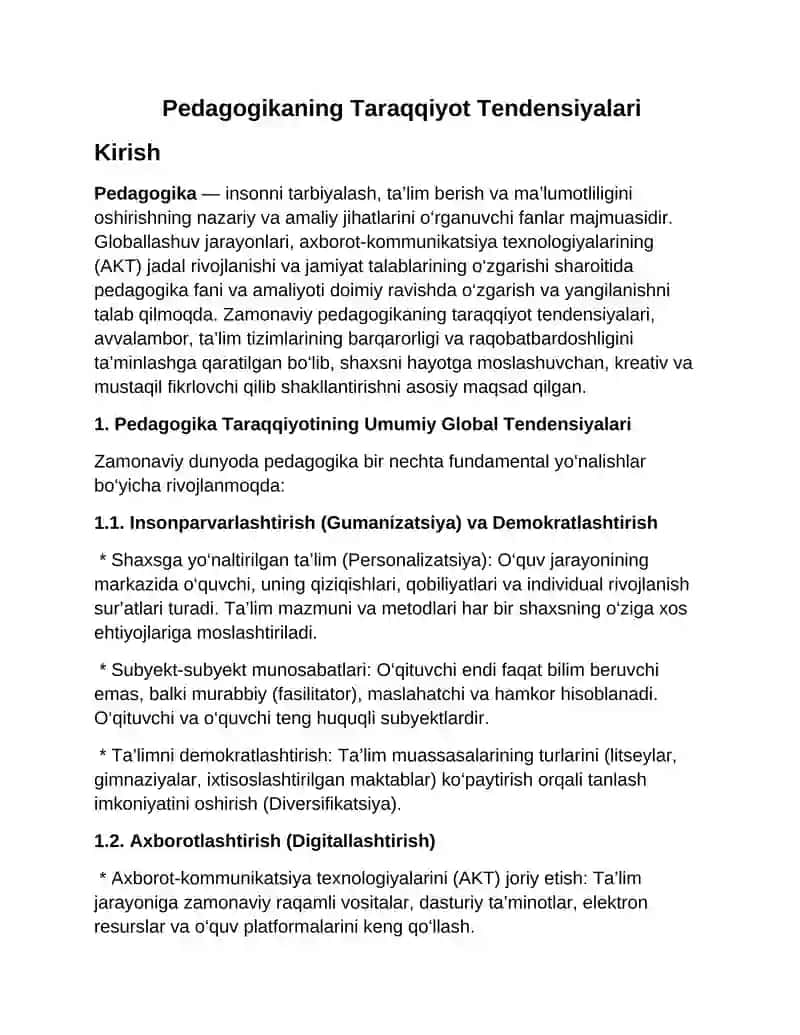Pedagogikaning Taraqqiyot Tendensiyalari