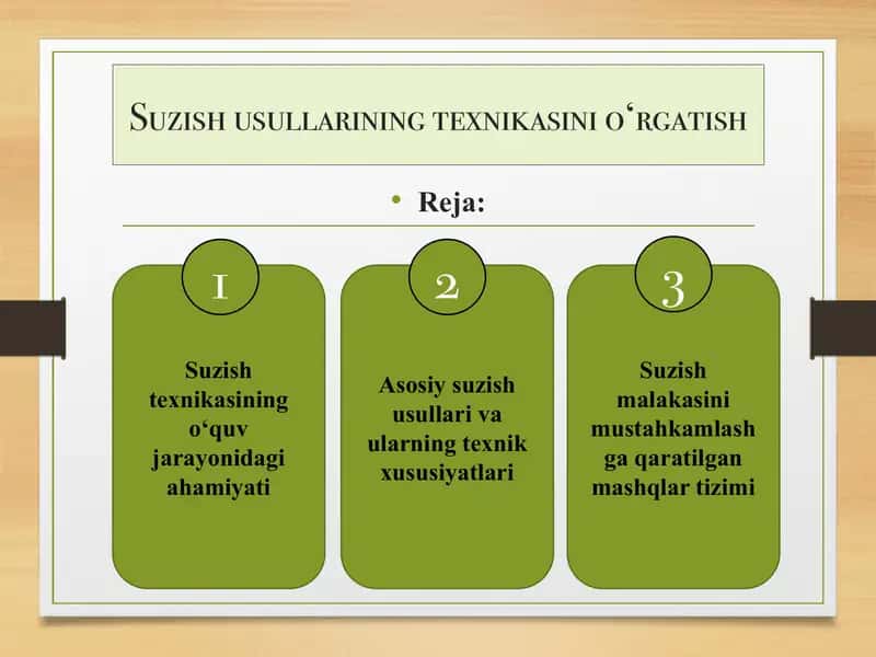 Suzish usullarining texnikasini o‘rgatish 1