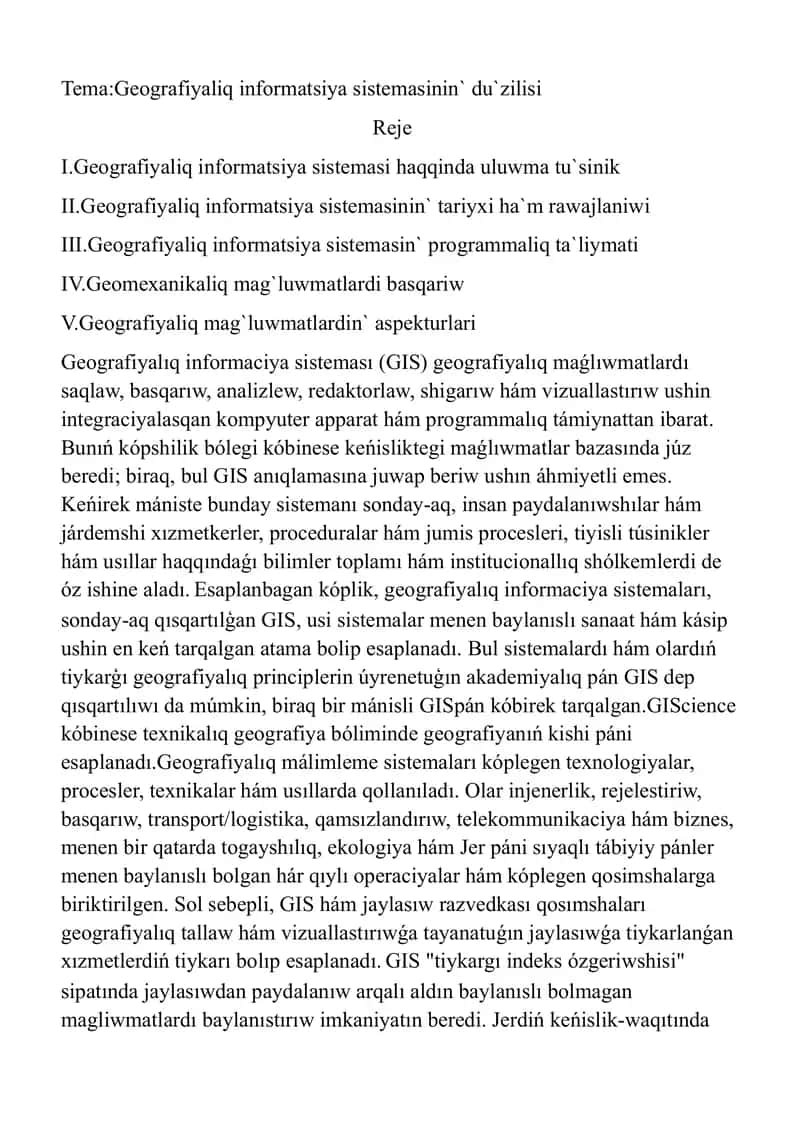 Geografiyaliq informatsiya sistemasinin` du`zilisi 1