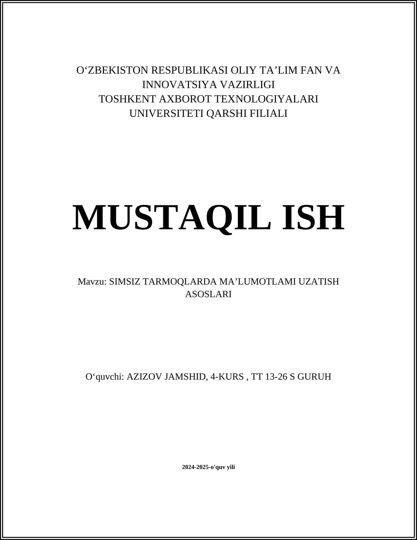 Ma'lumot uzatish asoslari 1