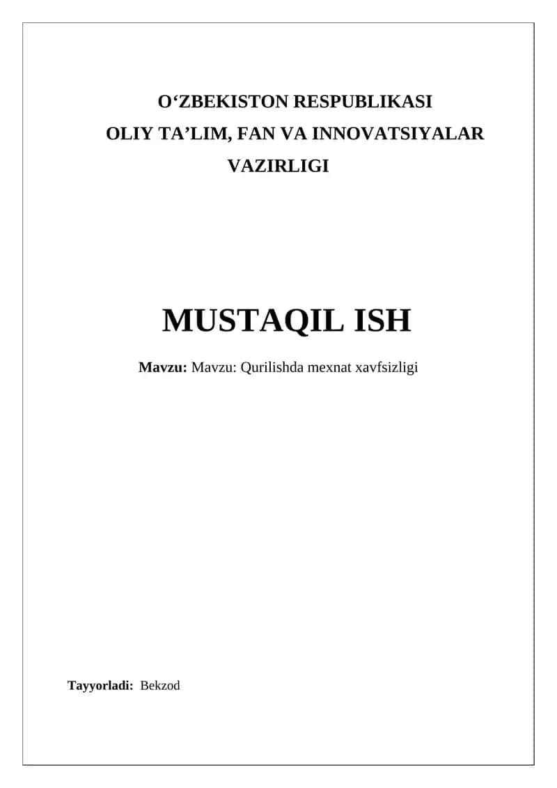 Qurilishda mexnat xavfsizligi 1