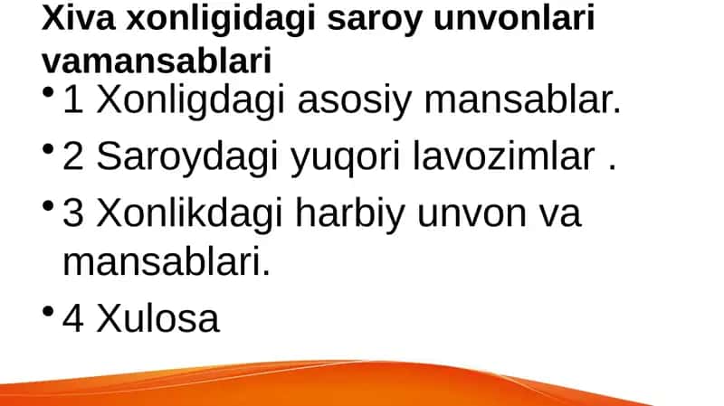 Xiva xonligidagi saroy unvonlari va mansablar 1