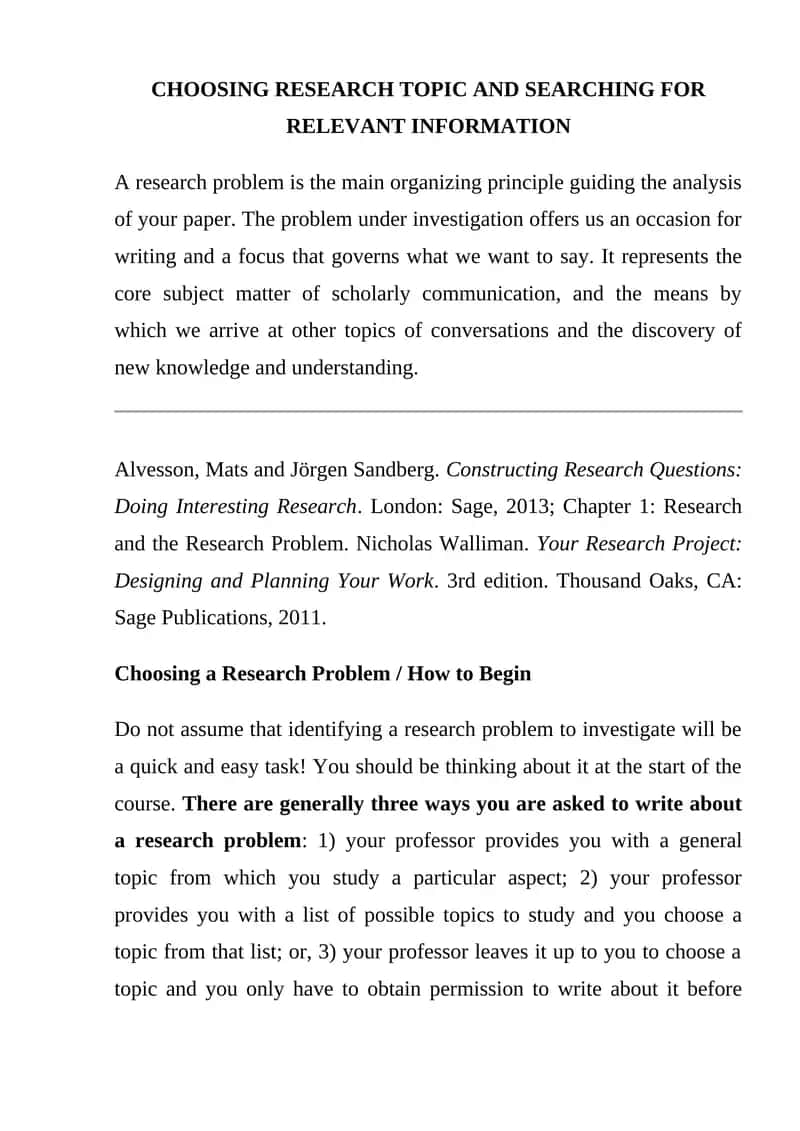 Choosing a Research Problem / How to Begin 1