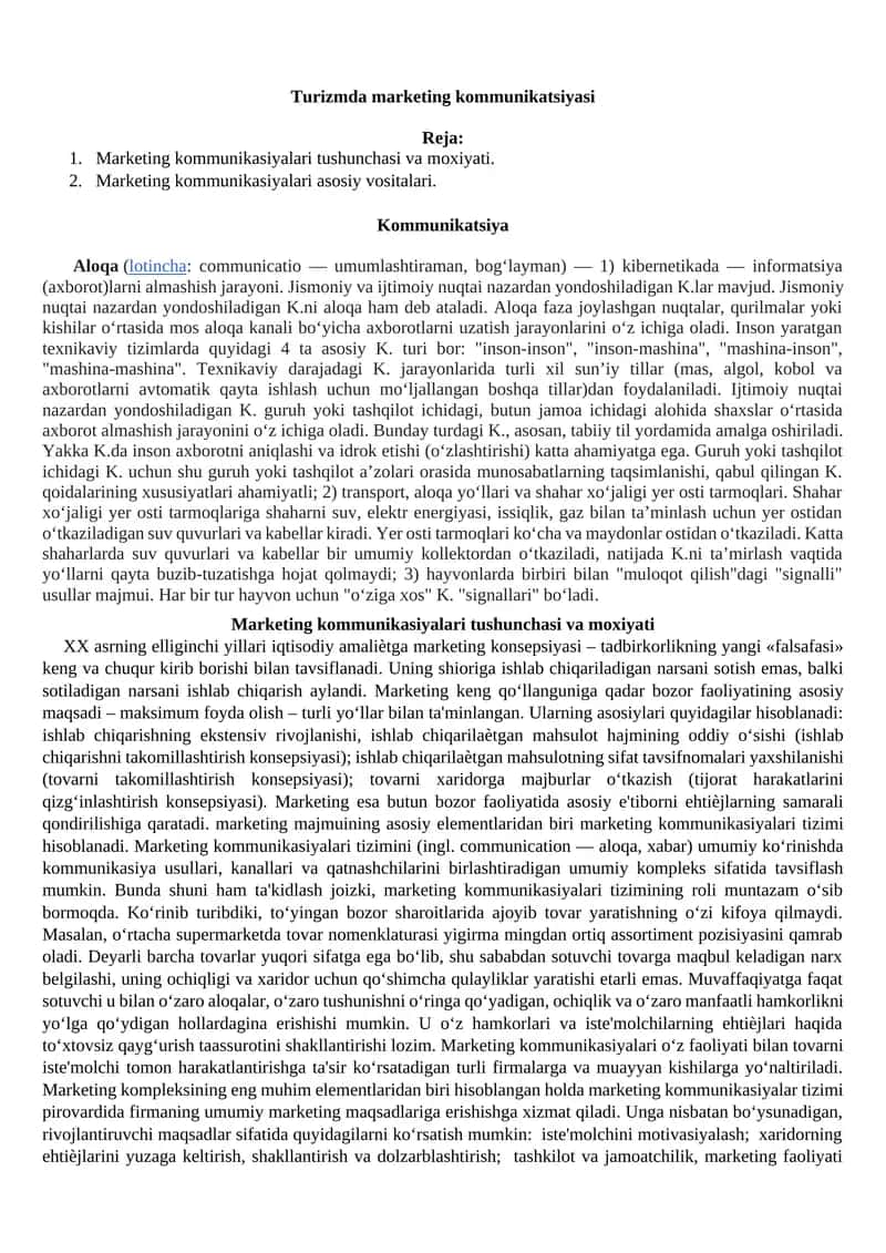 Turizmda marketing kommunikatsiyasi 1