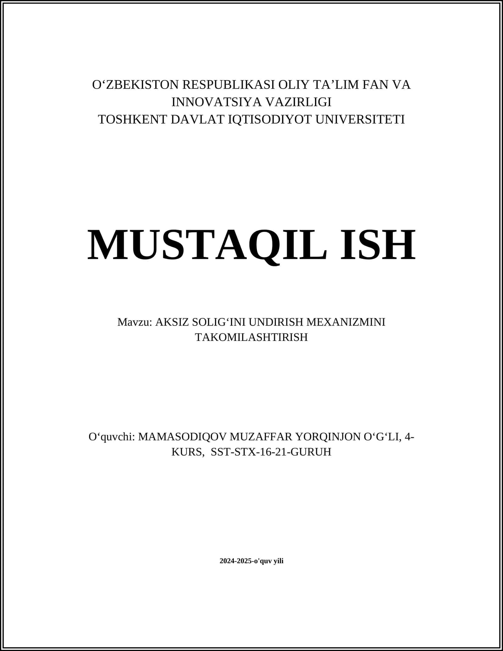 AKSIZ SOLIGʻINI UNDIRISH MEXANIZMINI TAKOMILASHTIRISH 1