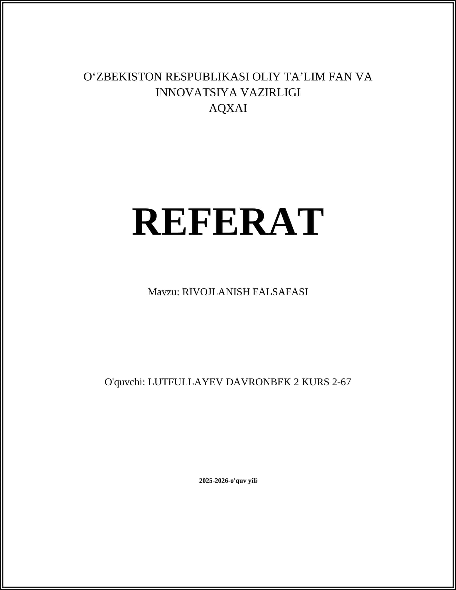 RIVOJLANISH FALSAFASI 1