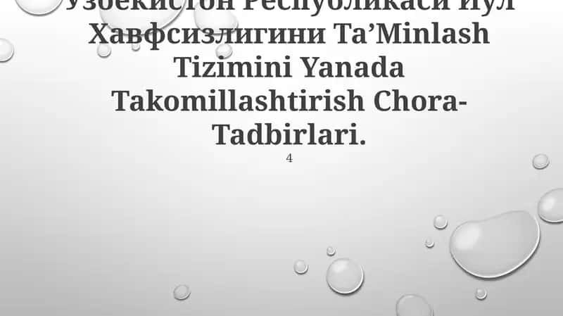 Ўзбекистон Республикаси Йўл Хавфсизлигини Та’Minlash Tizimini Yanada Takomillashtirish Chora-Tadbirlari 1