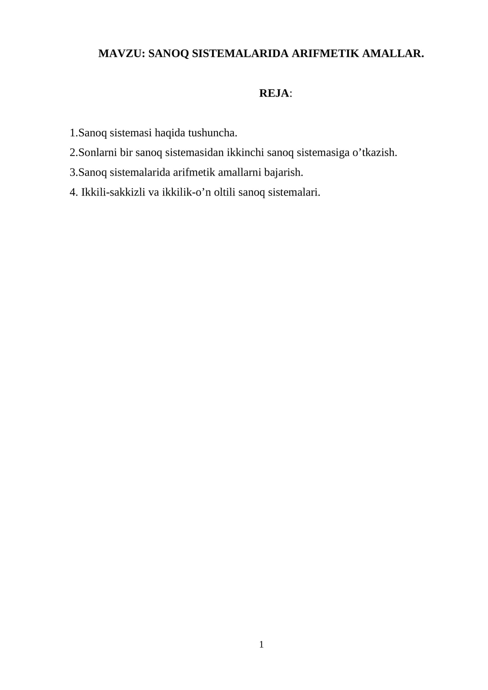 SANOQ SISTEMALARIDA ARIFMETIK AMALLAR 1