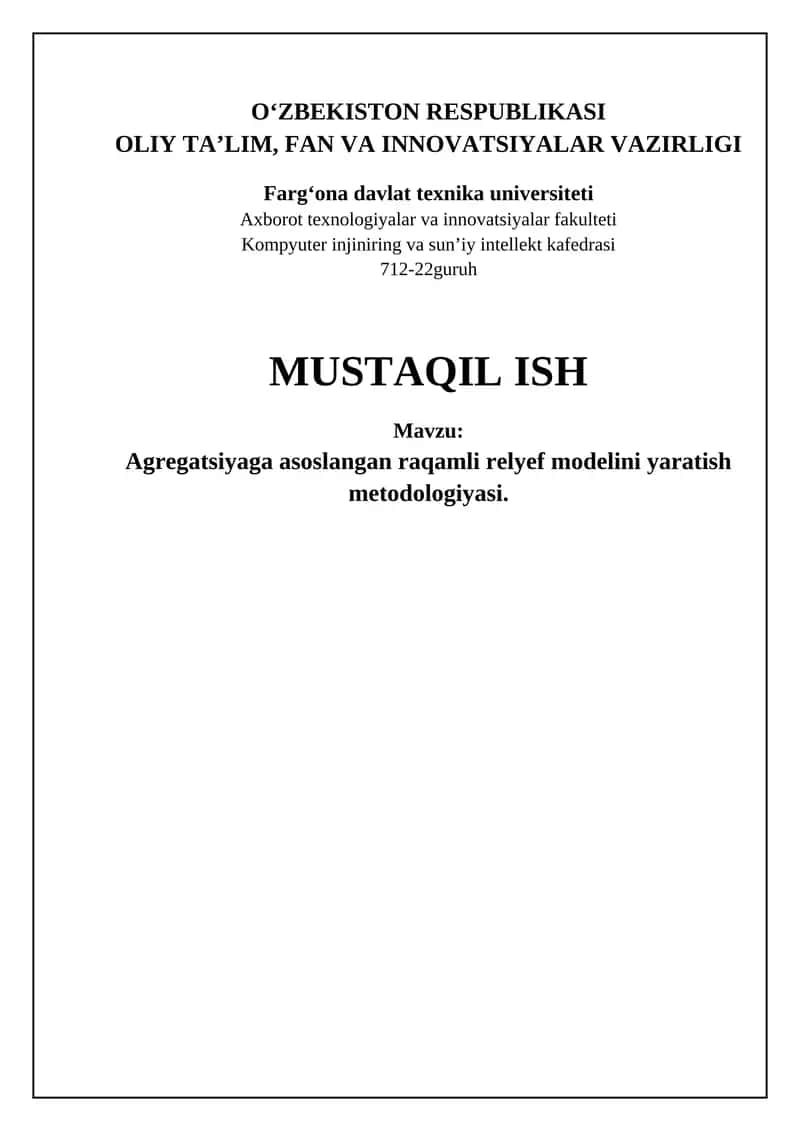 Aggregatsiyaga asoslangan raqamli relyef modelini yaratish metodologiyasi 1