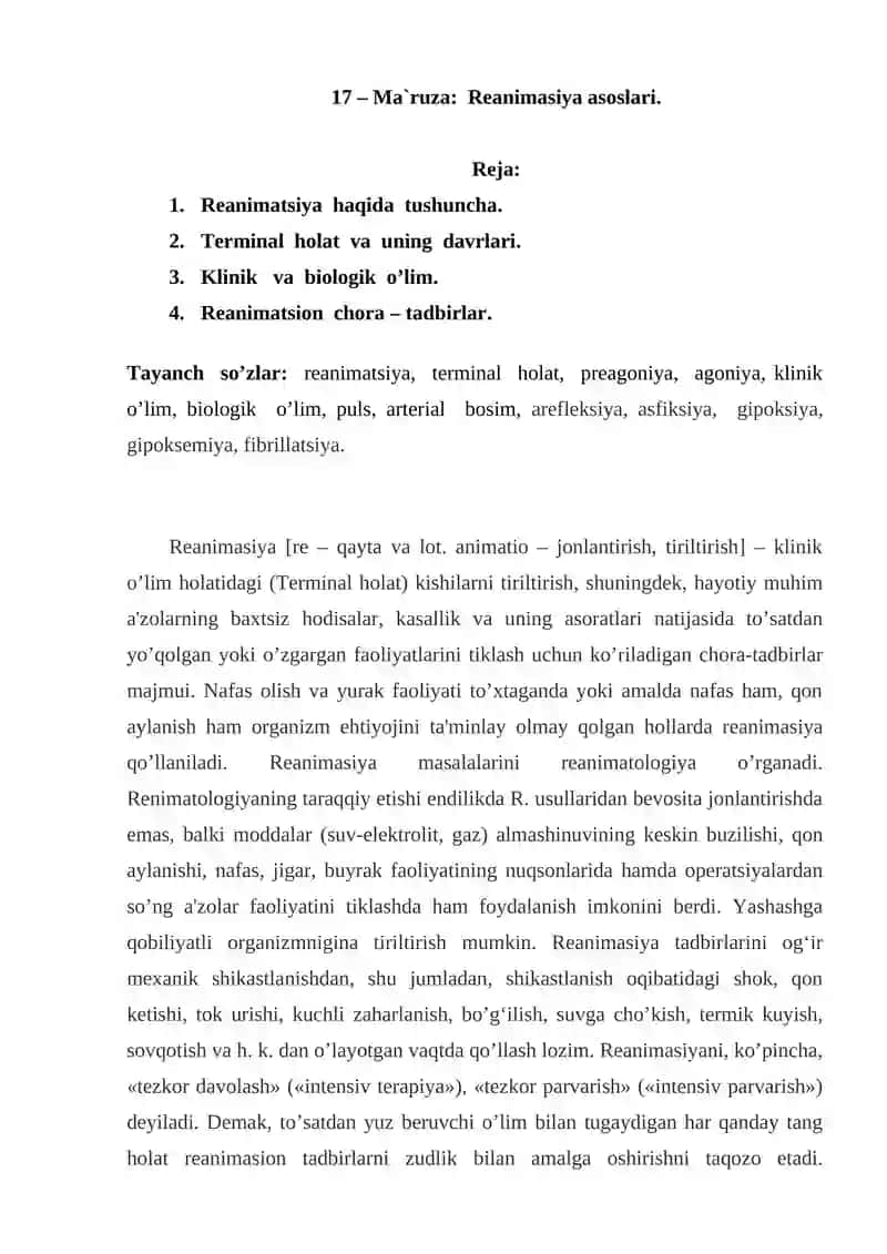 Reanimasiya asoslari