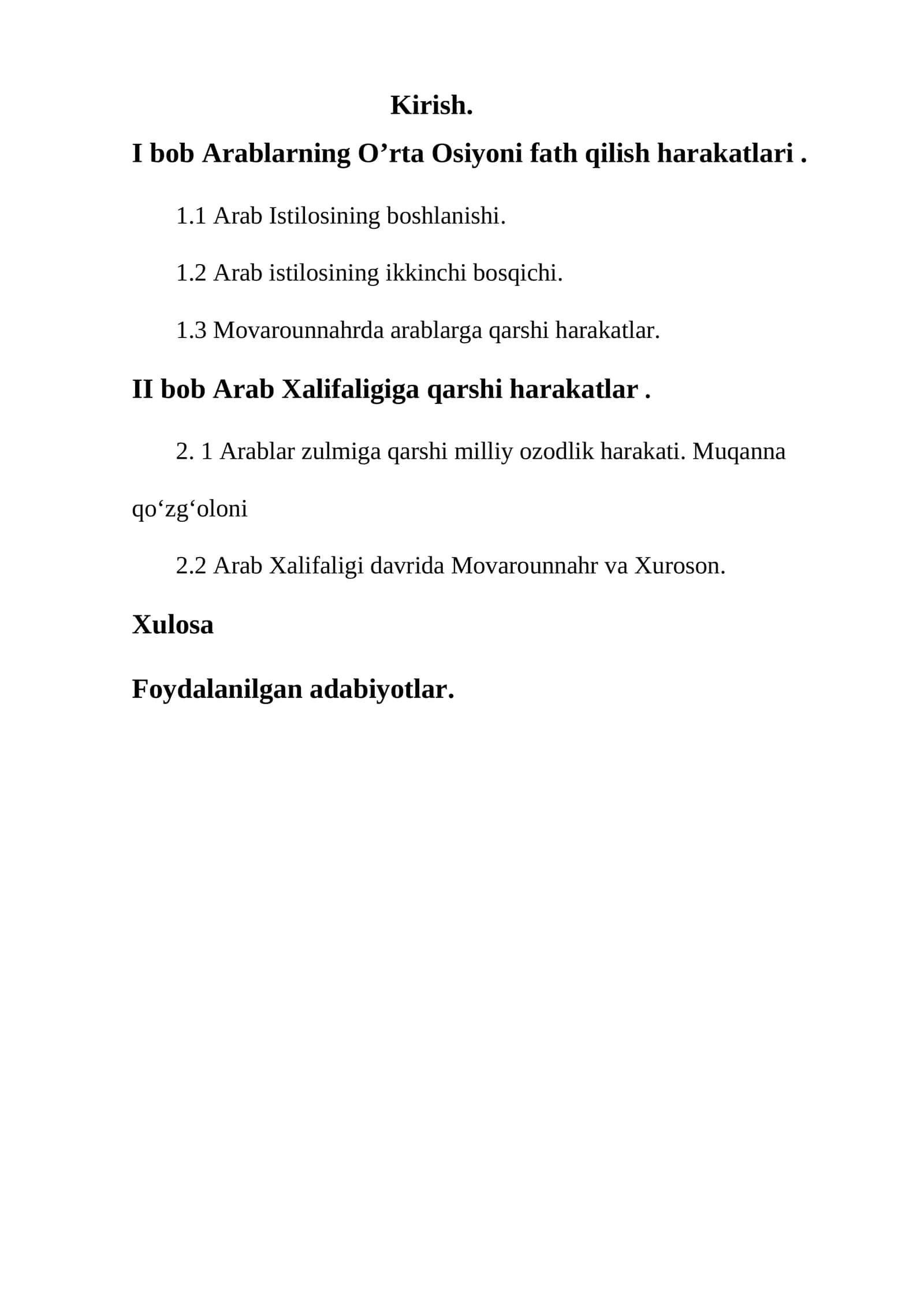 Arablar O'rta Osiyoni fath qilish harakatlari 1