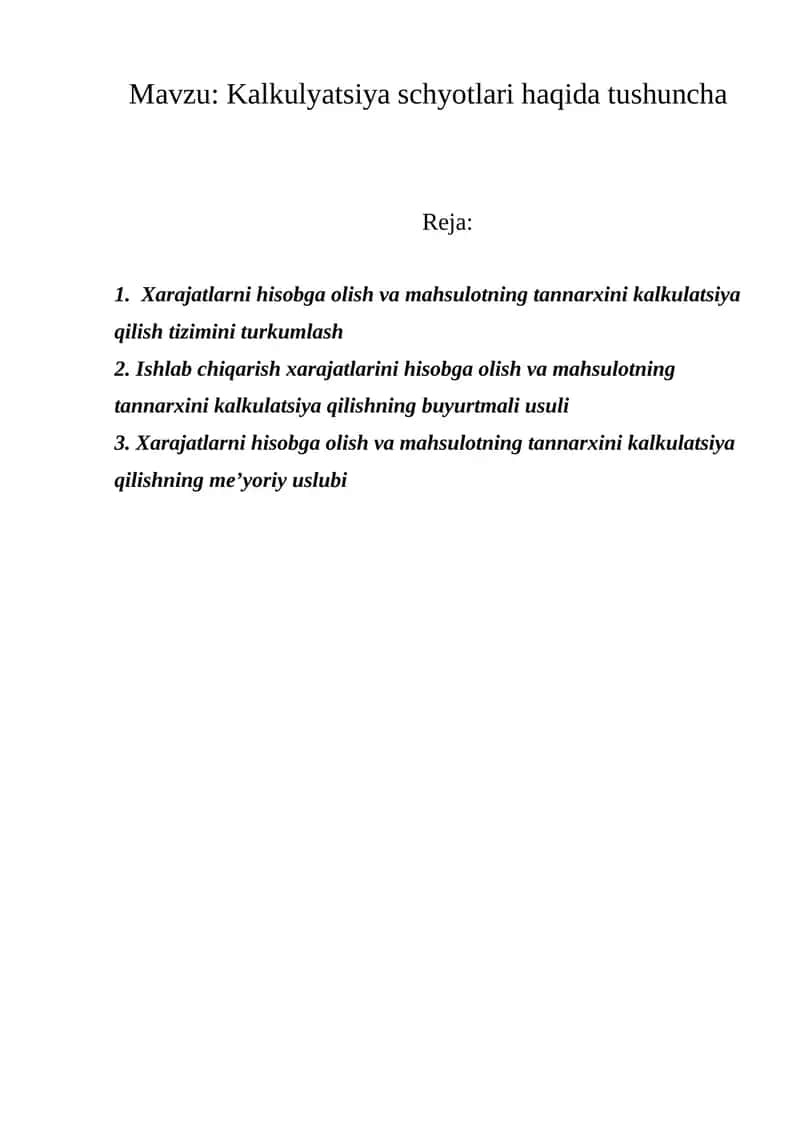 Mahsulotlarni Kalkulyatsiya Qilish 1