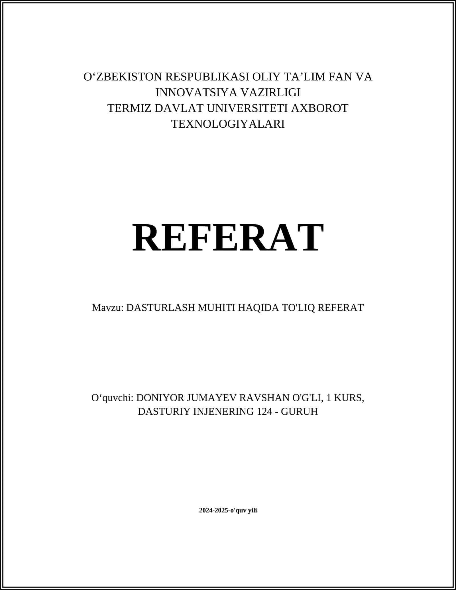 DASTURLASH MUHITI HAQIDA TO'LIQ REFERAT 1