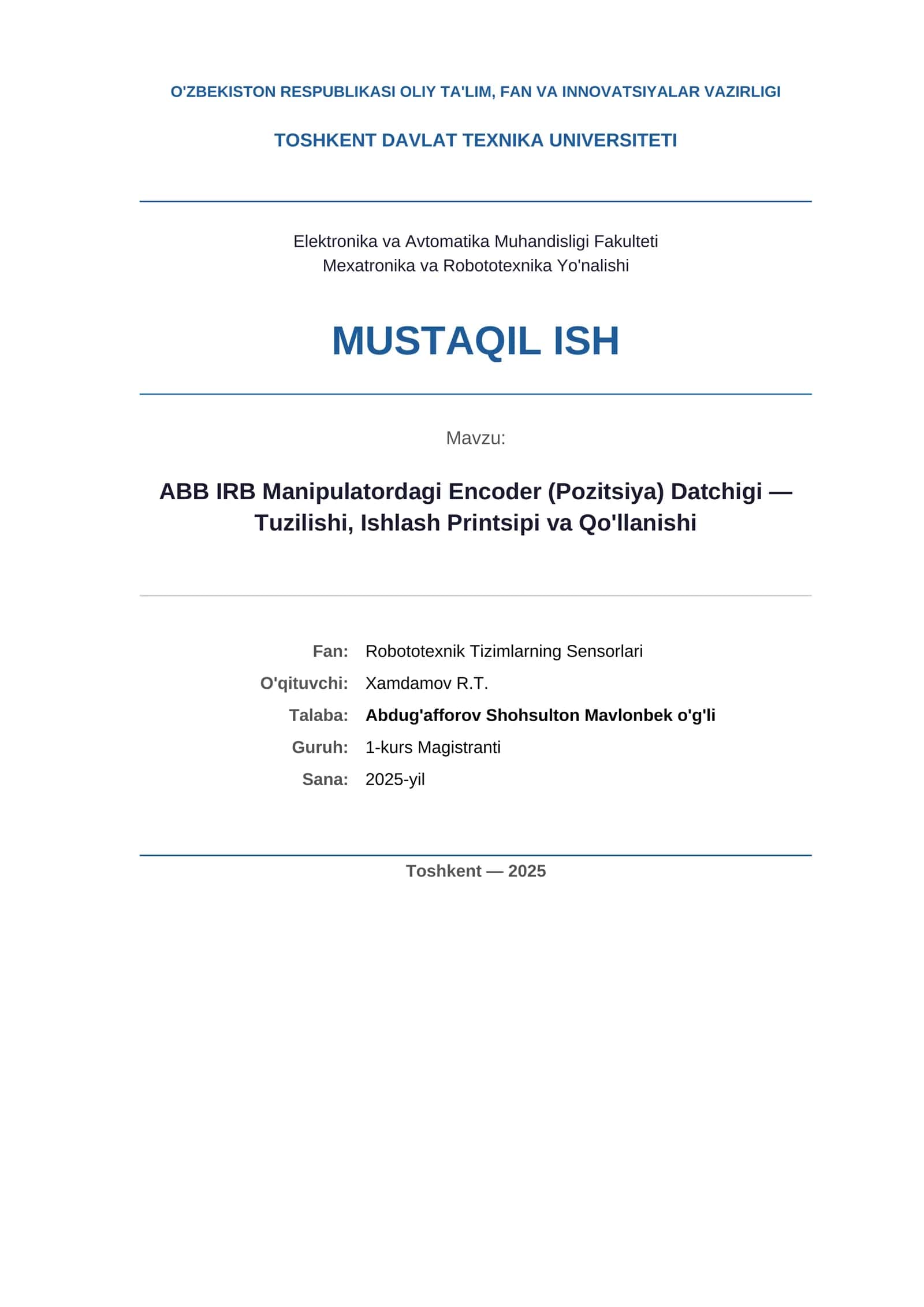 ABB IRB Manipulatordagi Encoder Datchigi 1