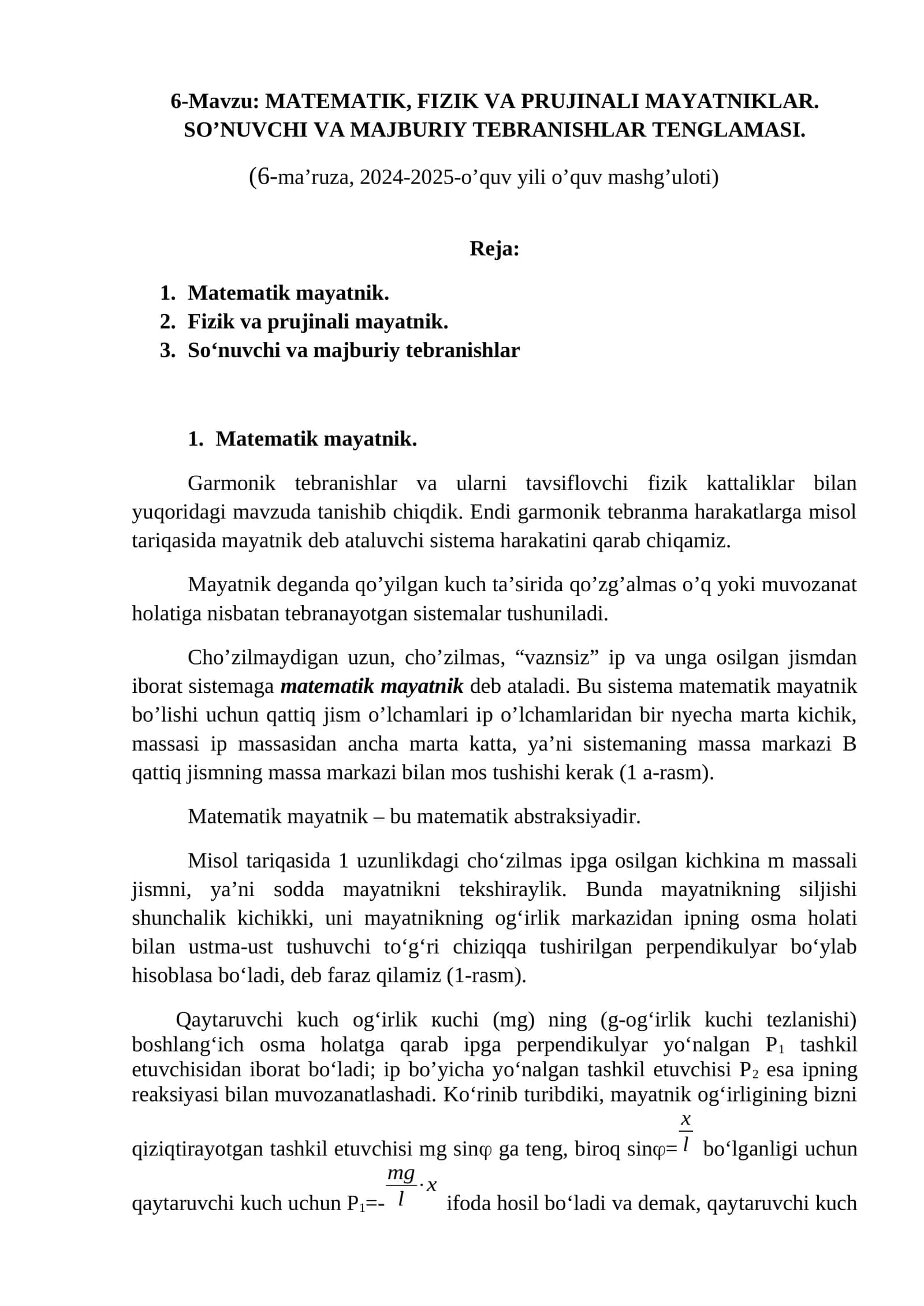 Matematik, fizik va prujinali mayatniklar 1