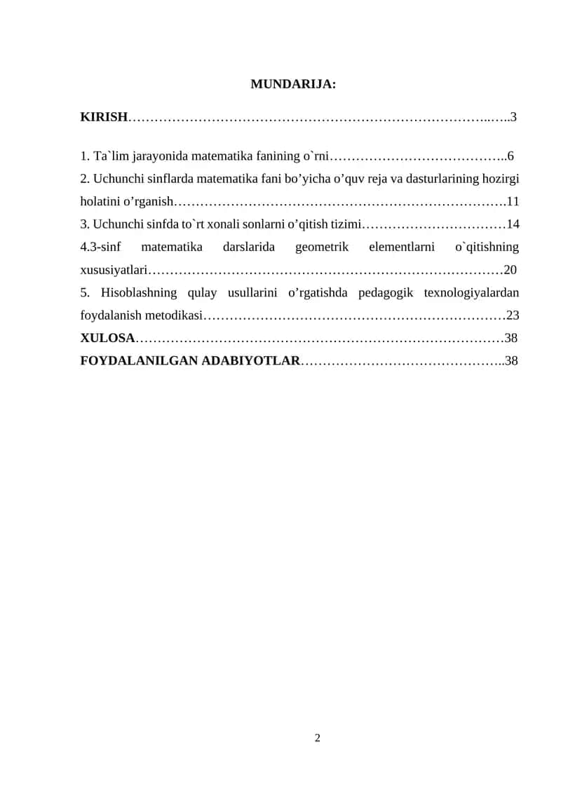Matematika fanining o'qitish metodikasi 1