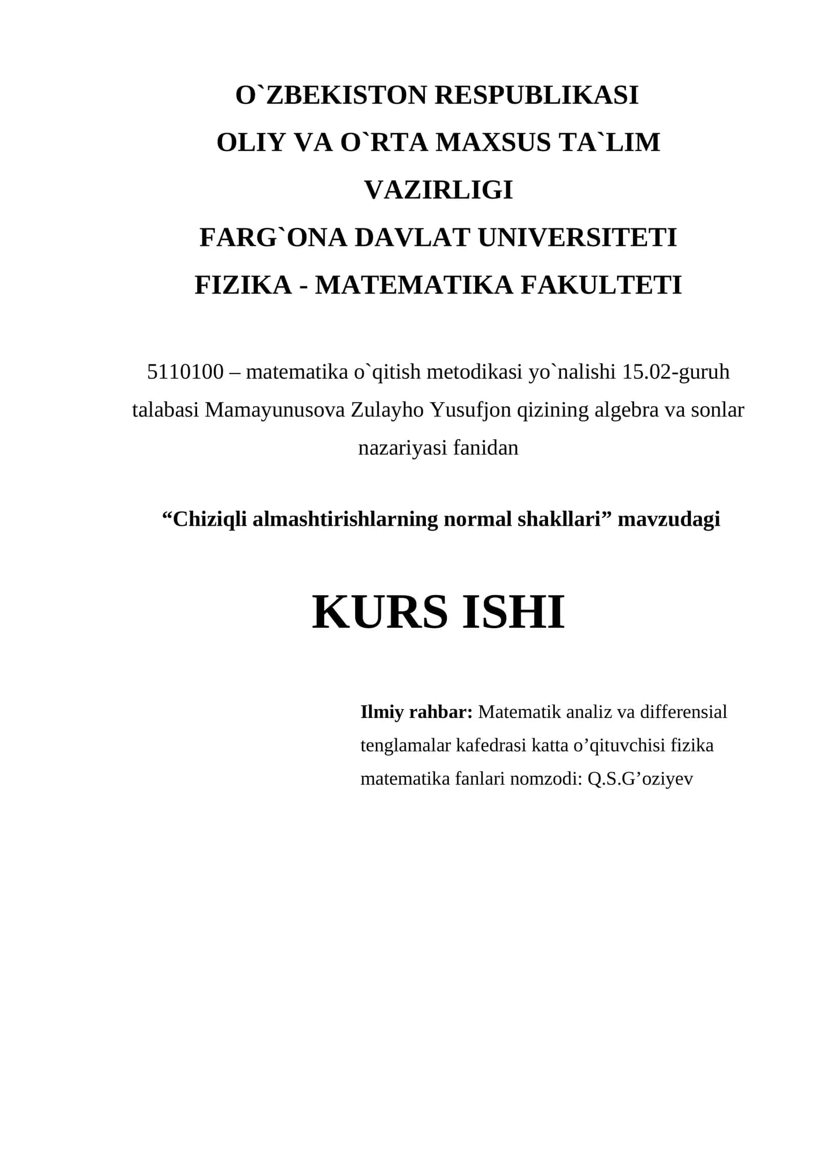 Chiziqli almashtirishlarning normal shakllari 1